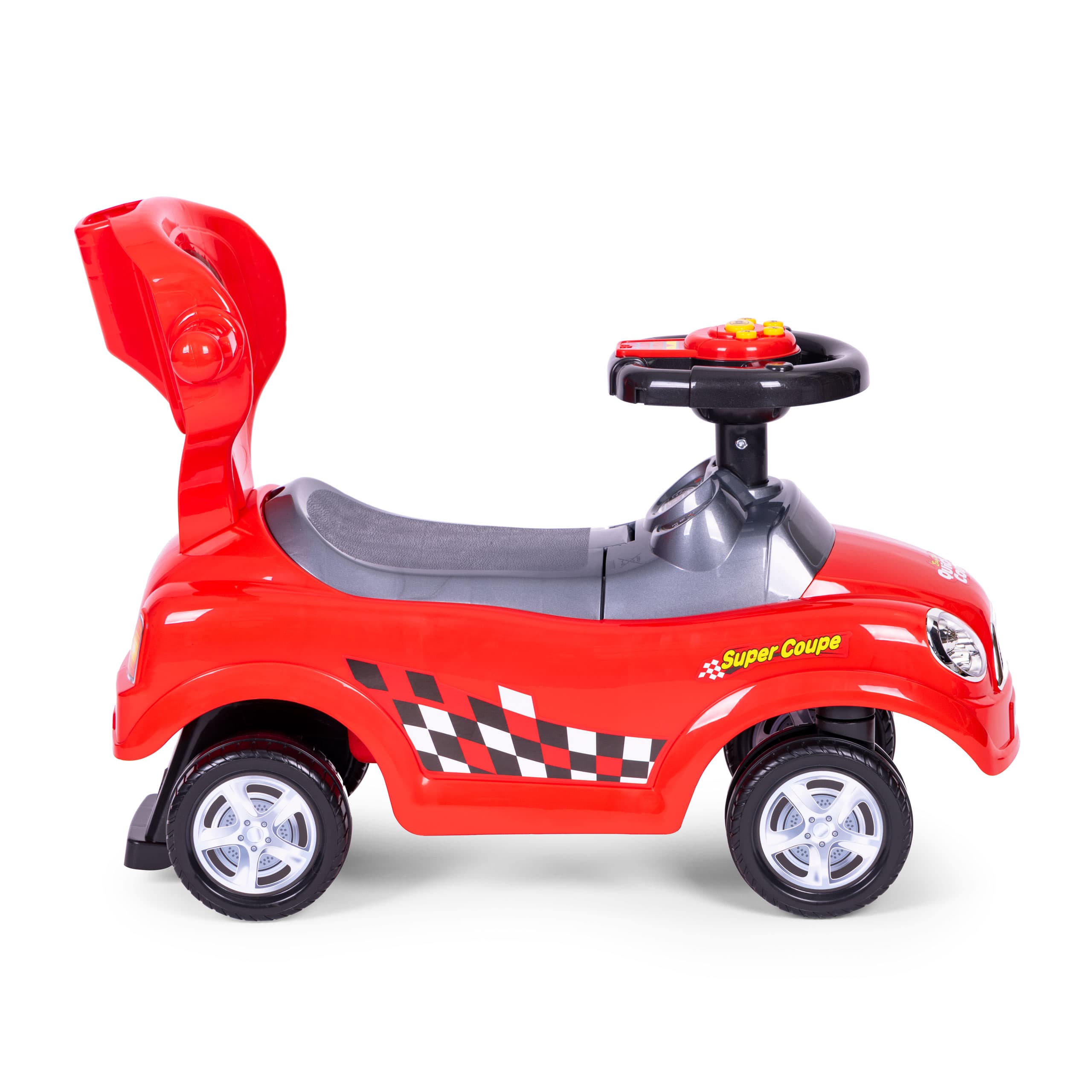 Jeździk autko chodzik pchacz skrętne koła rączka dźwięki - czerwone