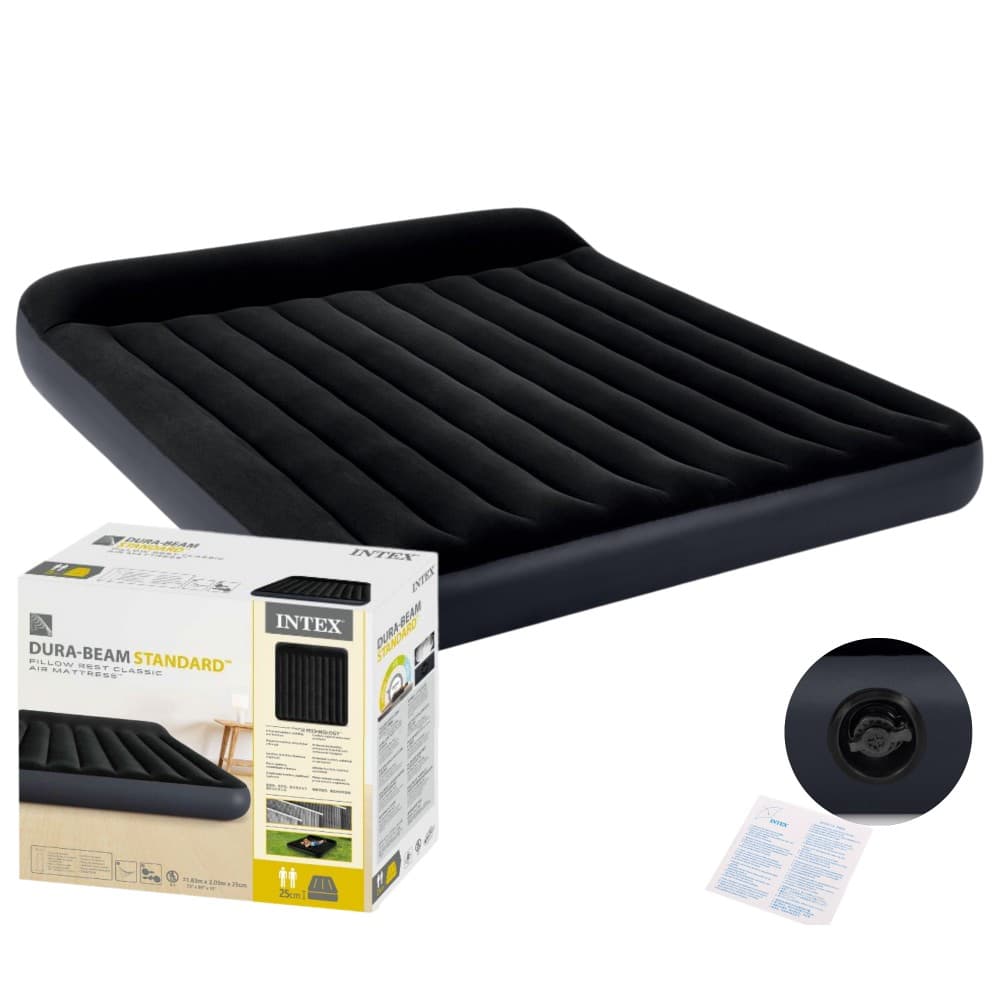 Duży materac dmuchany dwuosobowy 203x183x25 cm łóżko z zagłówkiem INTEX 64144