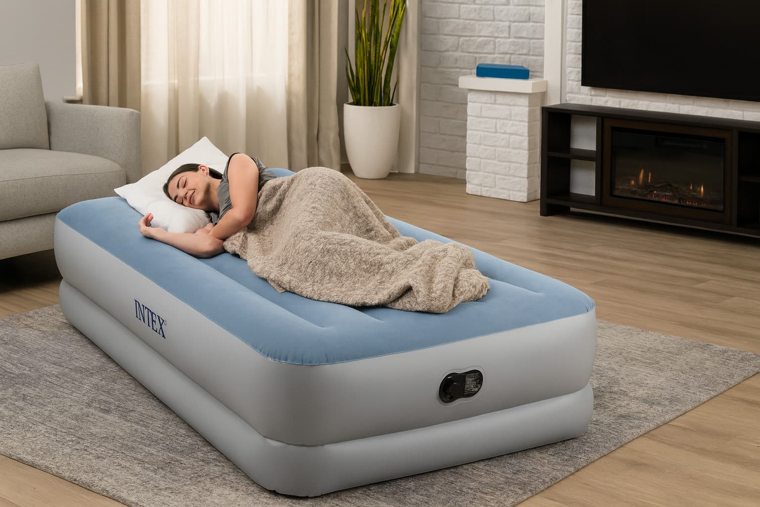 Materac dmuchany jednoosobowy 191x99x36 cm z wbudowaną pompką elektryczną USB łóżko INTEX 64157