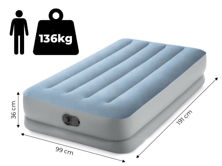 Materac dmuchany jednoosobowy 191x99x36 cm z wbudowaną pompką elektryczną USB łóżko INTEX 64157