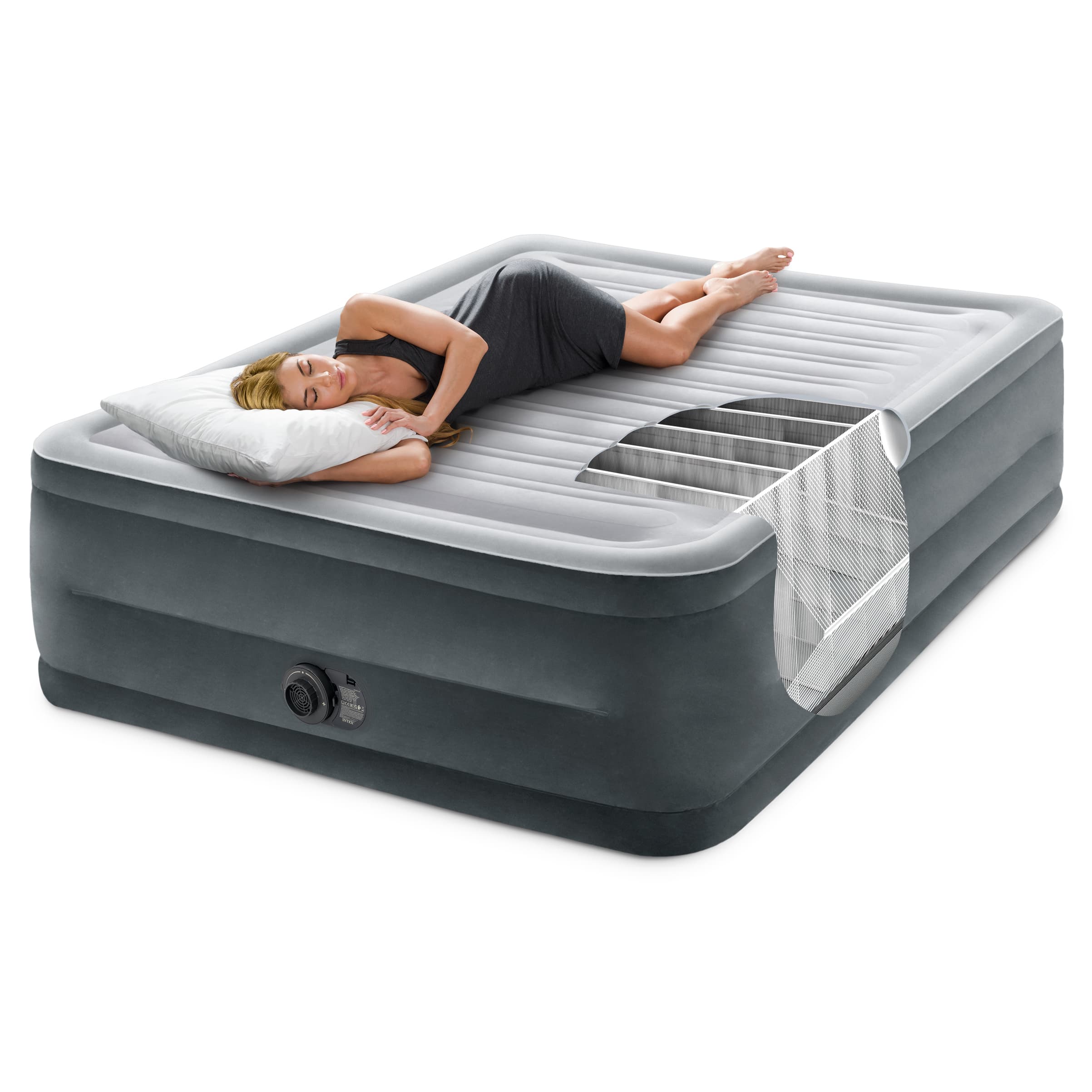 Materac łóżko do spania dwuosobowy z pompką automatyczną 203x152 cm INTEX 64418ND