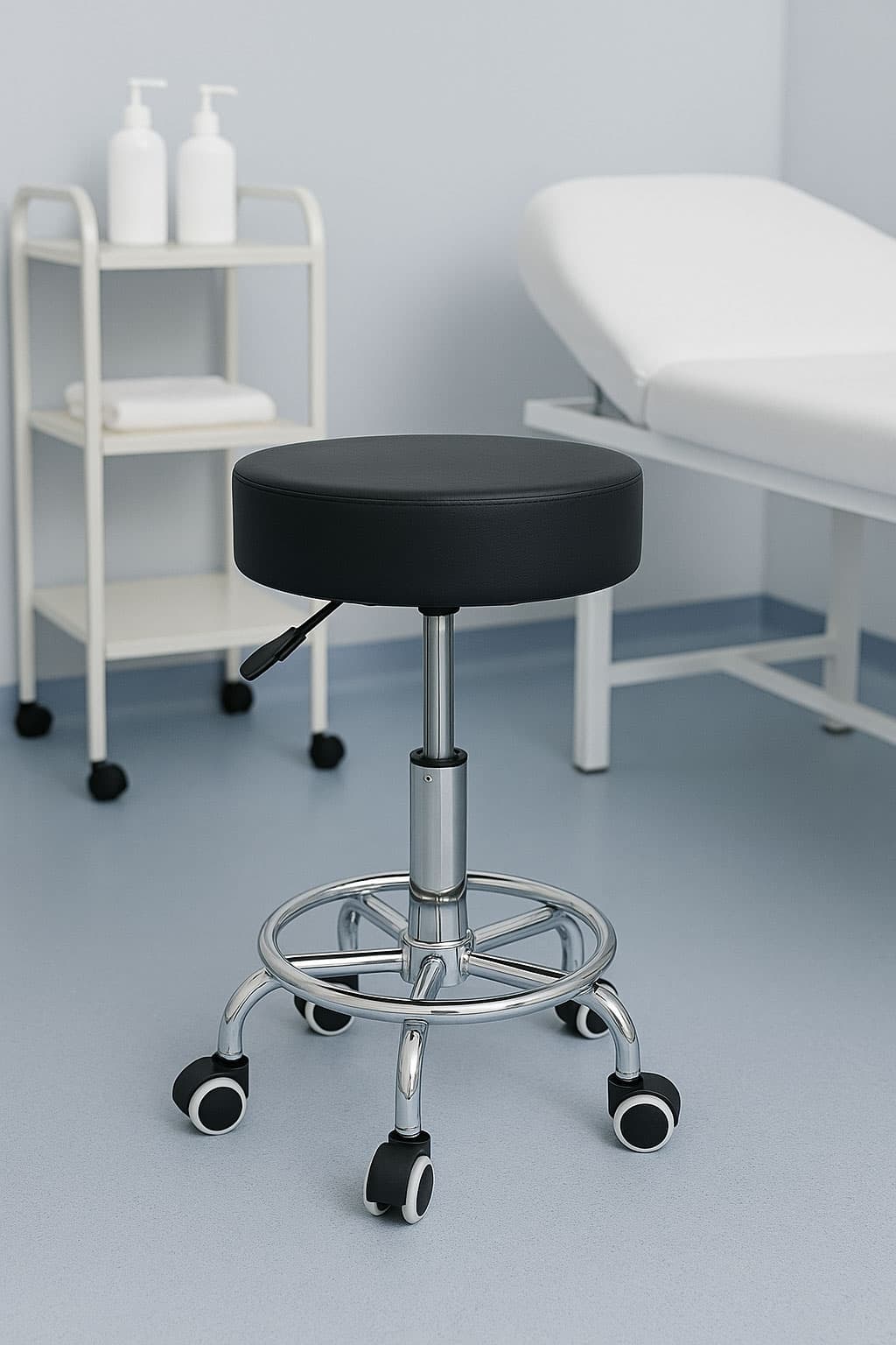 Stołek obrotowy taboret kosmetyczny medyczny fotel regulowany czarny ModernHome