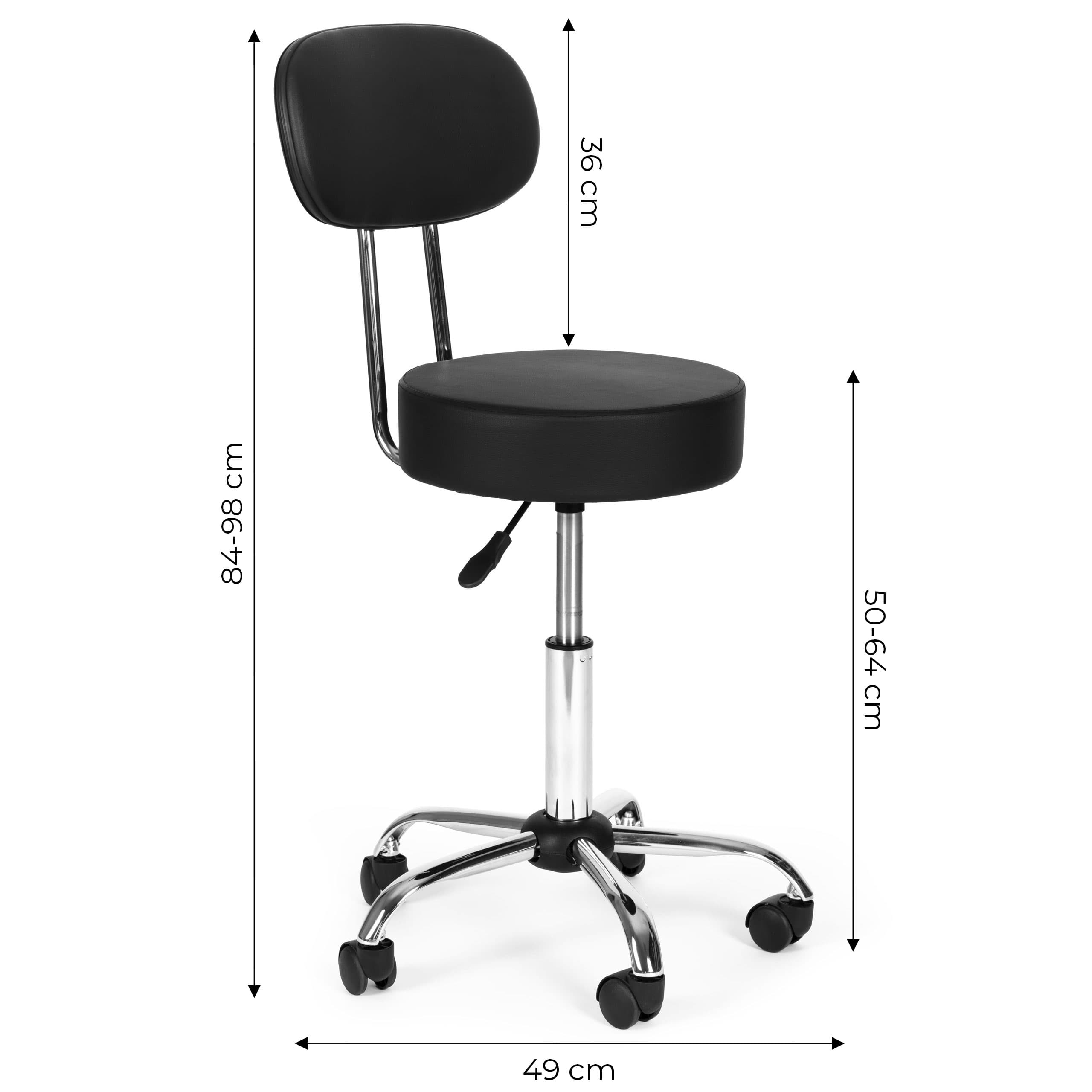 Stołek obrotowy z oparciem taboret kosmetyczny medyczny fotel regulowany czarny ModernHome