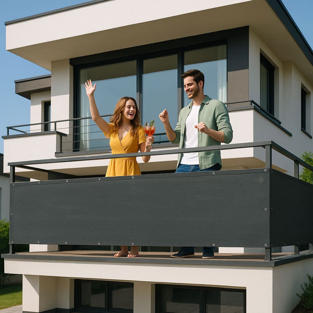 Osłona balkonowa z okuciami 100x500 cm siatka cieniująca + elementy instalacyjne szara MultiGarden