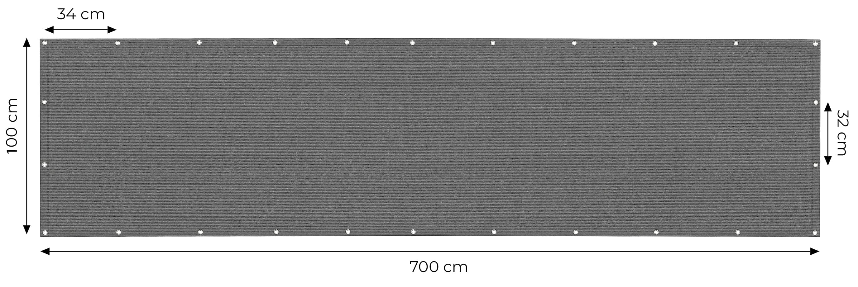 Osłona balkonowa z okuciami 100x700 cm siatka cieniująca + elementy instalacyjne szara MultiGarden