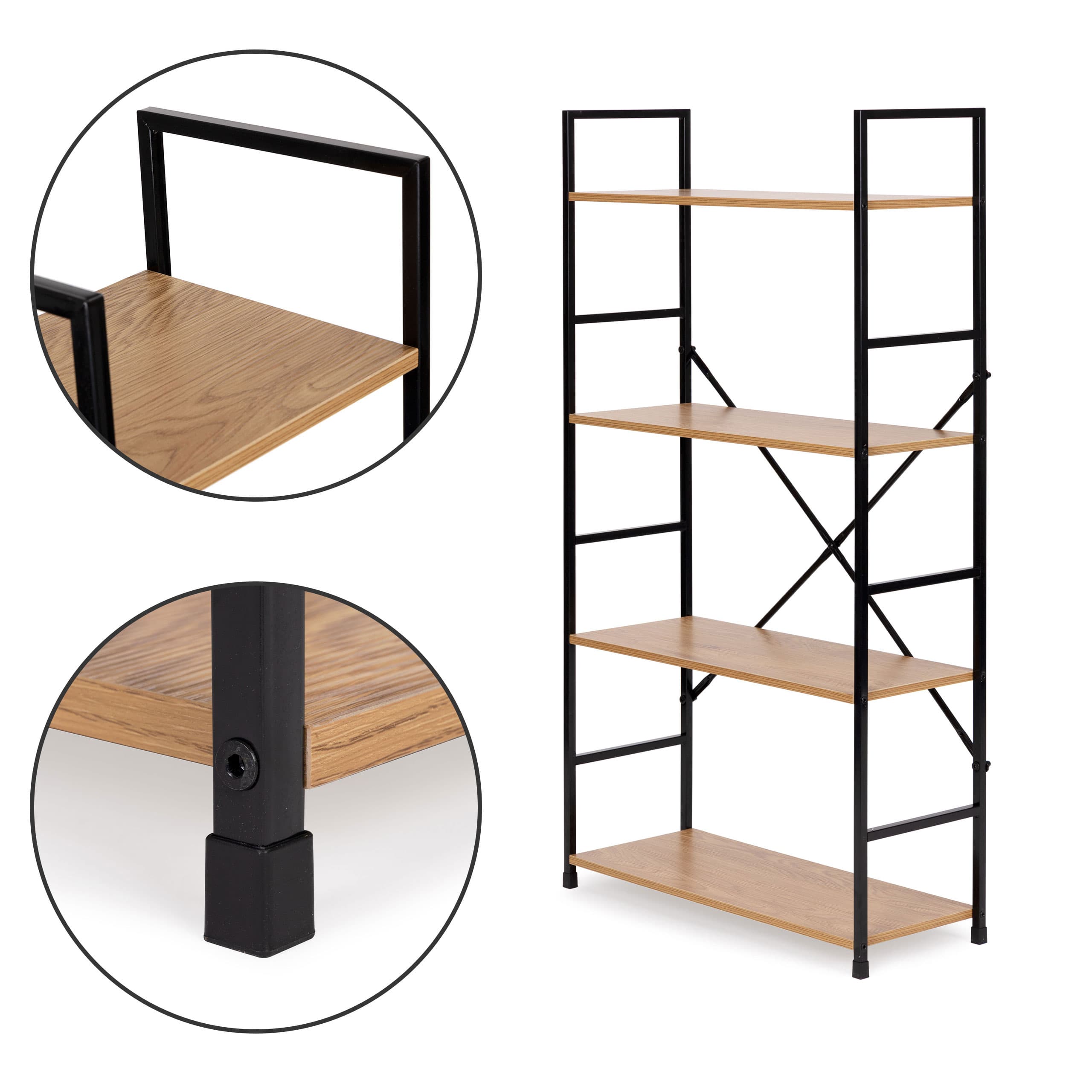 Regał drewniany szeroki 4 półki nowoczesny LOFT ModernHome