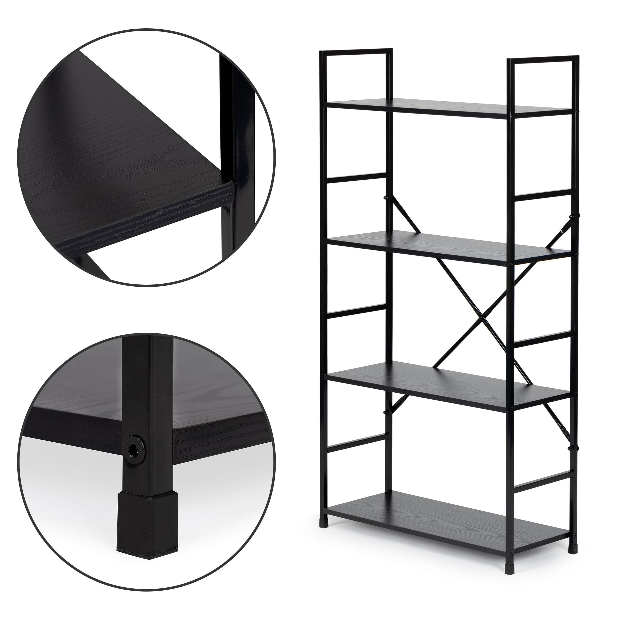 Regał drewniany szeroki 4 półki nowoczesny LOFT czarny ModernHome