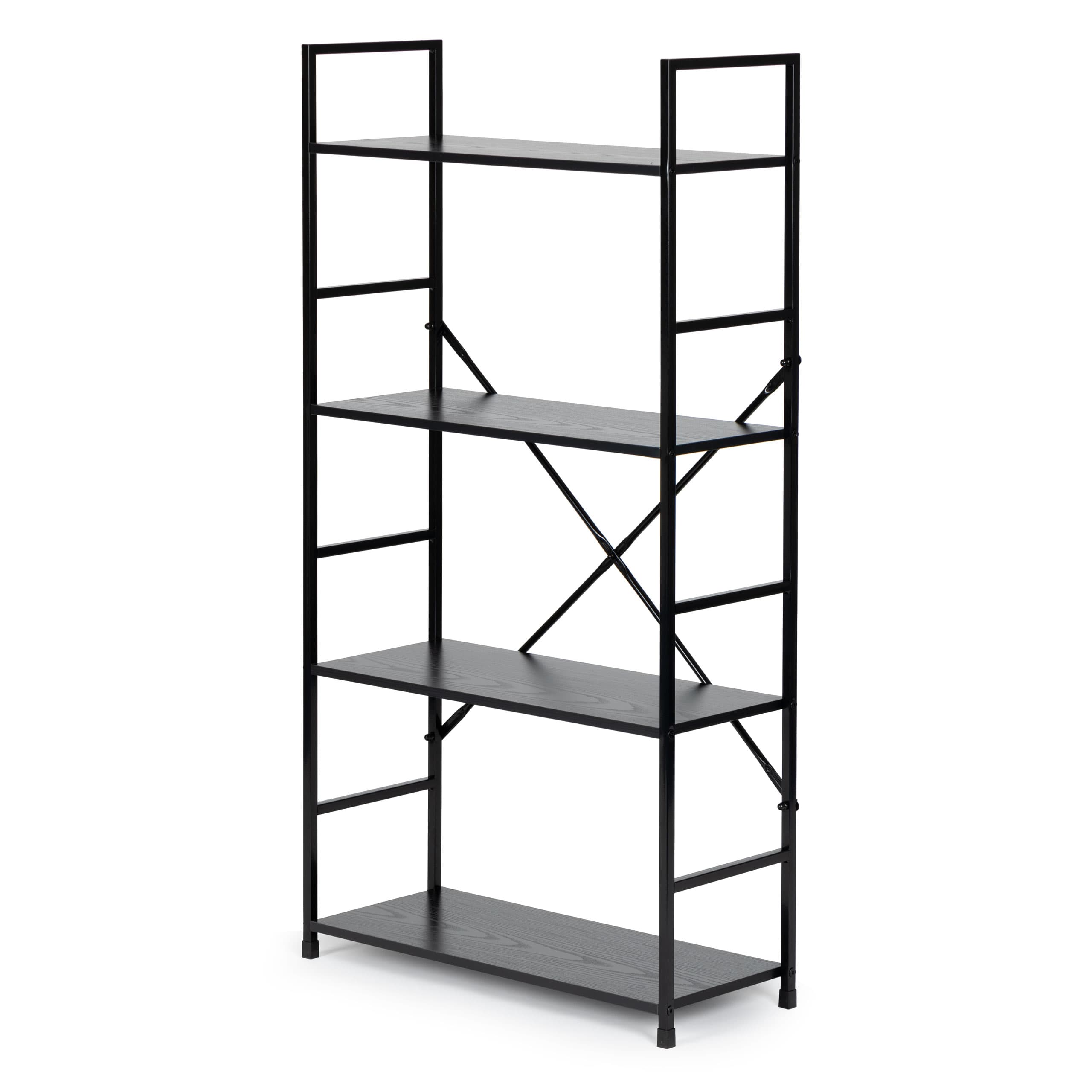 Regał drewniany szeroki 4 półki nowoczesny LOFT czarny ModernHome