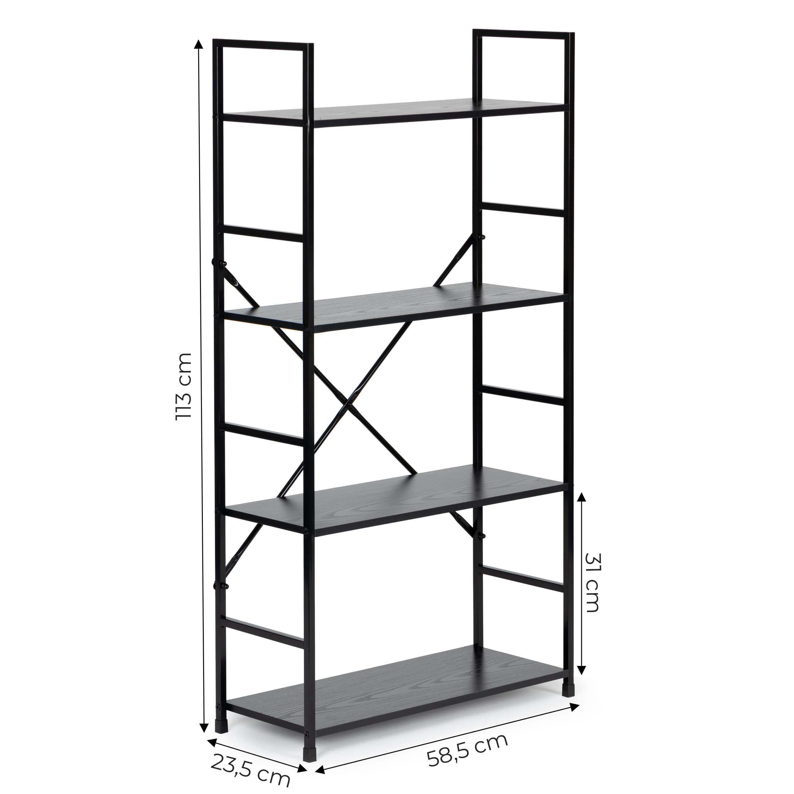 Regał drewniany szeroki 4 półki nowoczesny LOFT czarny ModernHome
