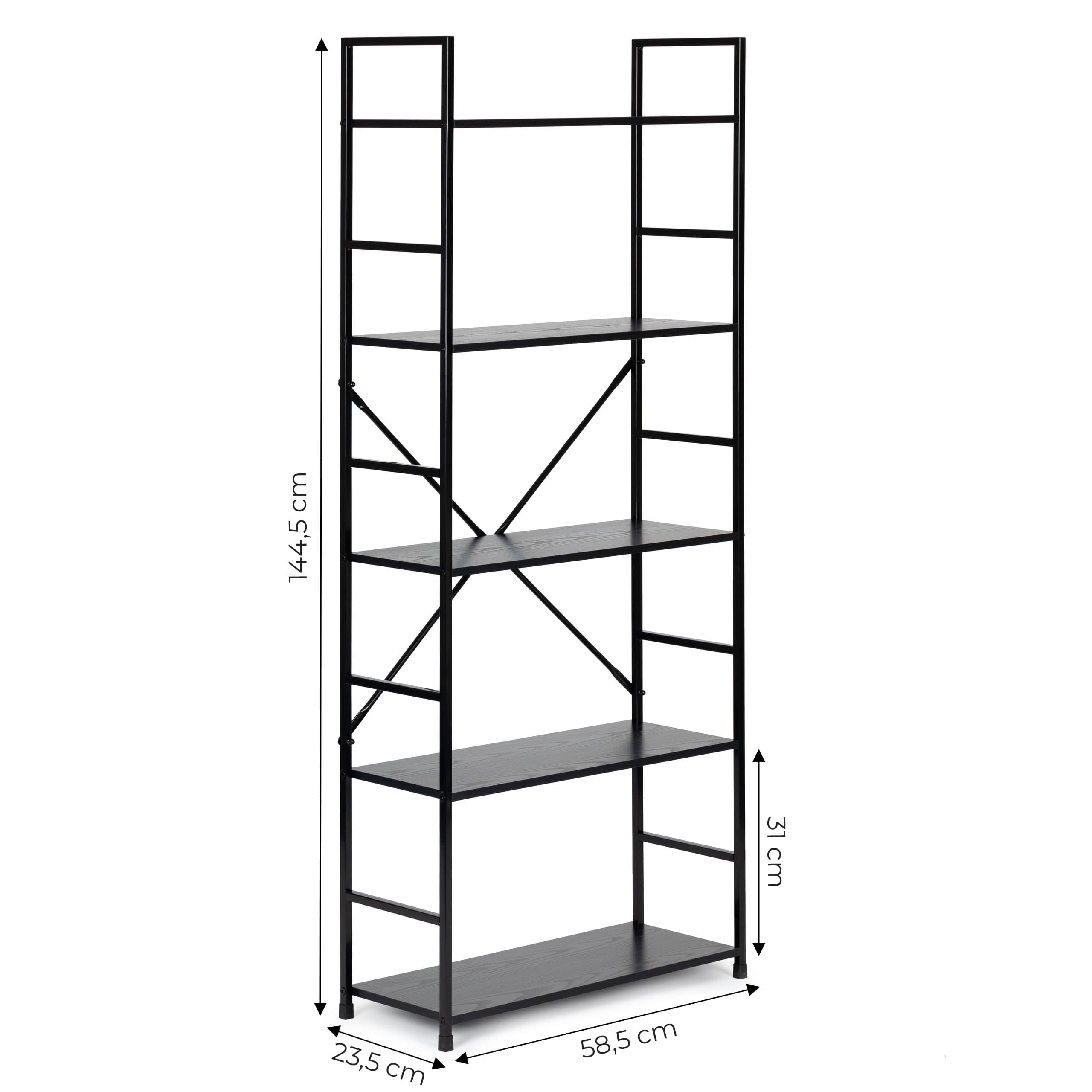 Regał drewniany szeroki nowoczesny LOFT 5 półek czarny ModernHome