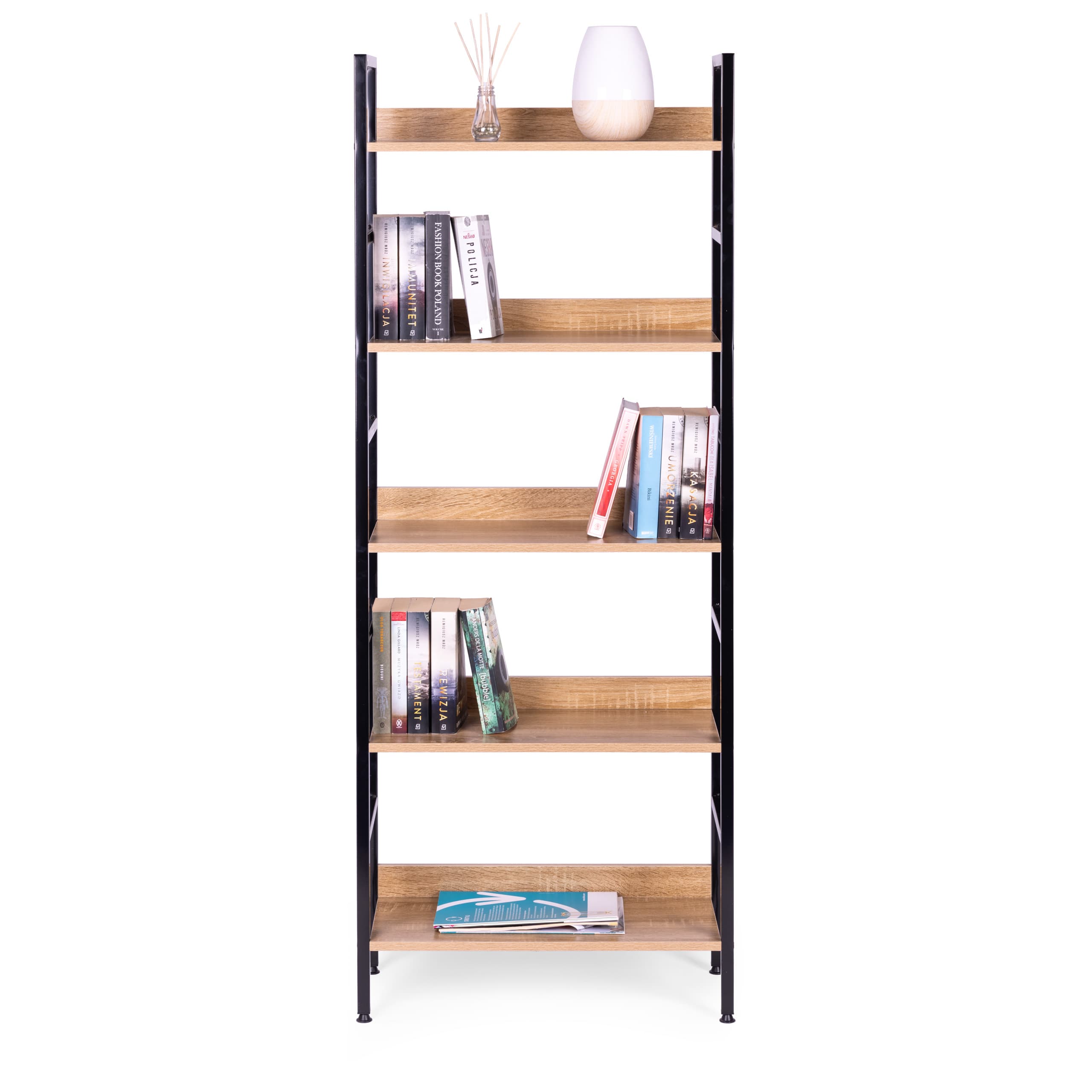 Regał loftowy wysoki 5 półek metal MDF ModernHome