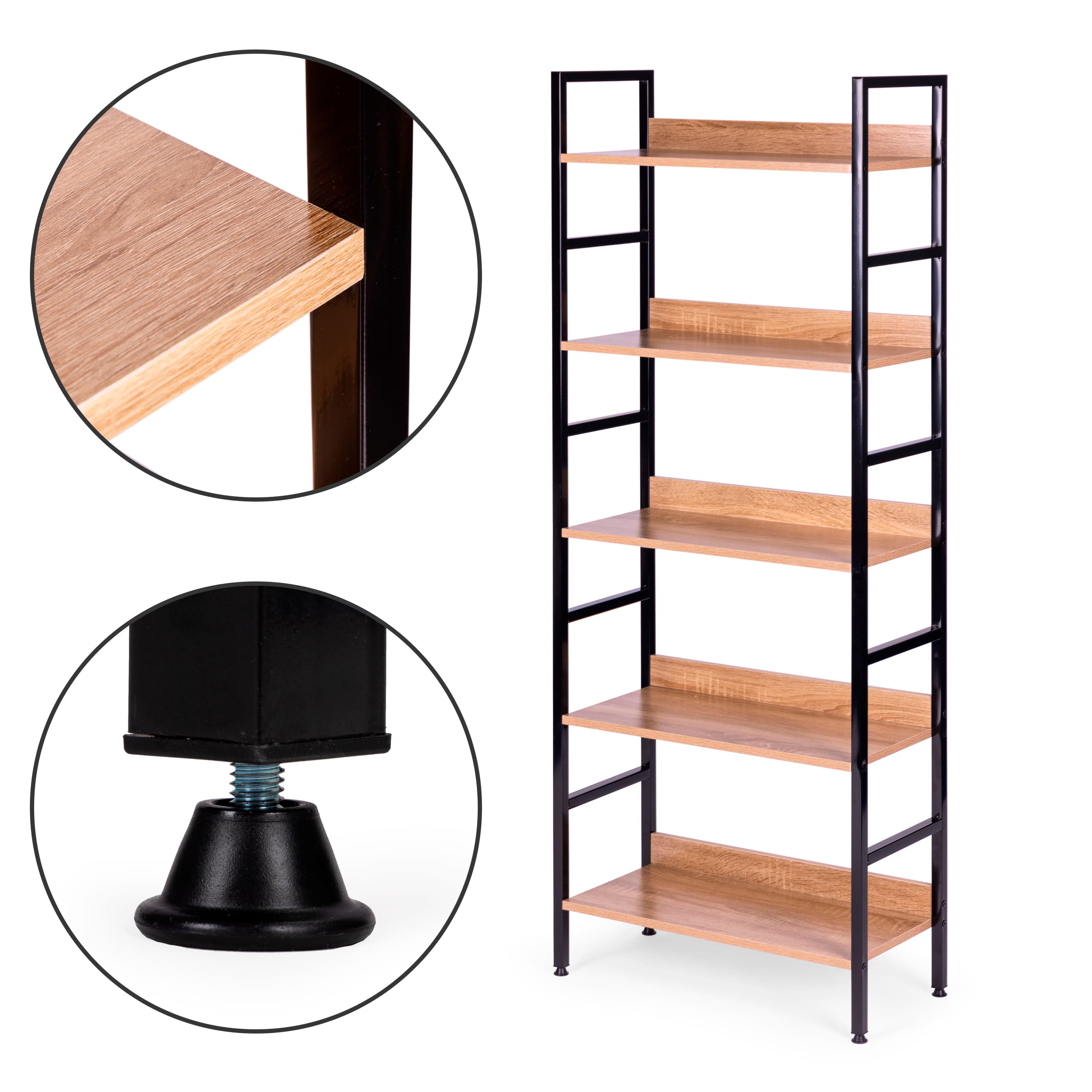 Regał loftowy wysoki 5 półek metal MDF ModernHome