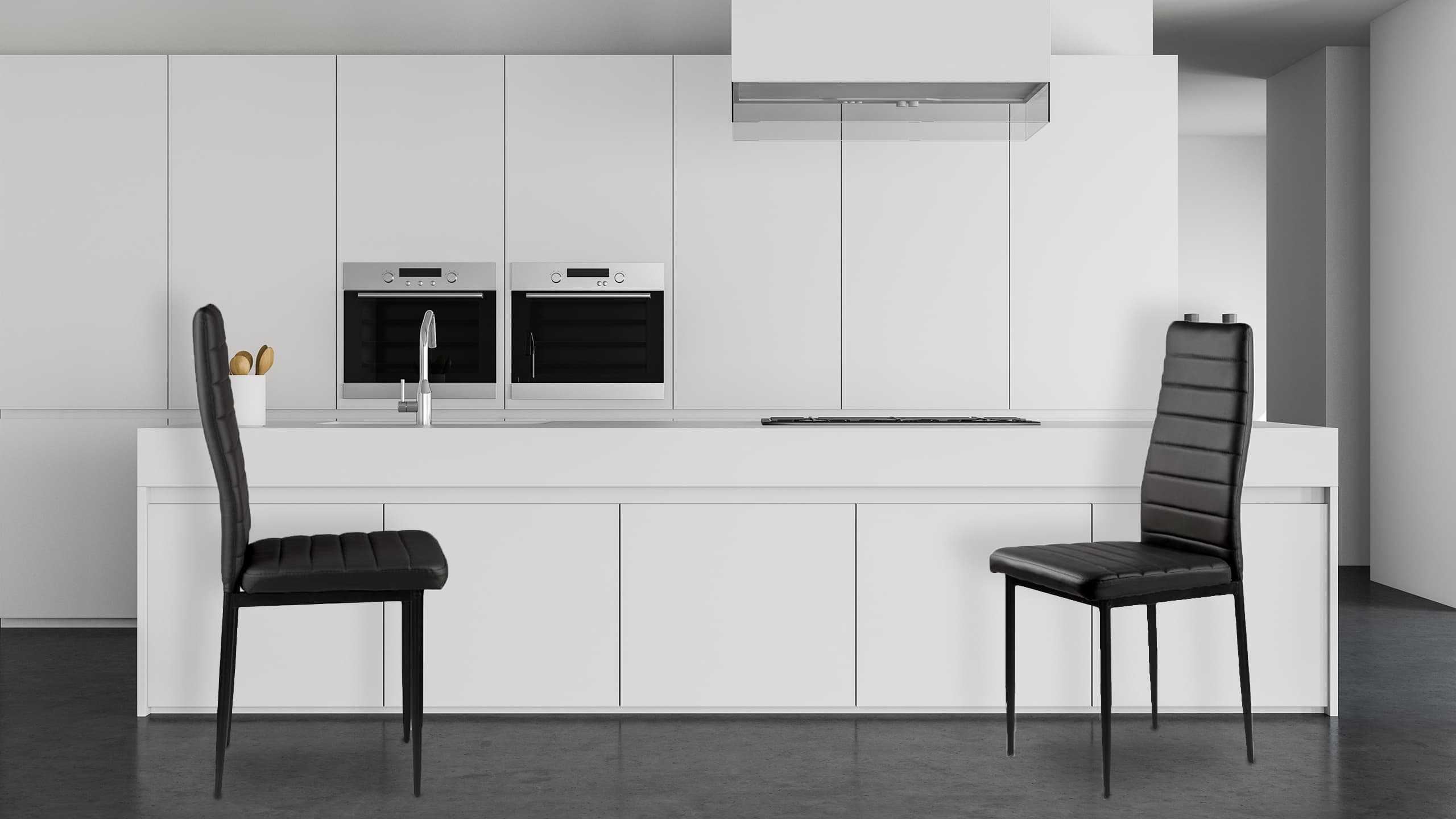 Zestaw krzeseł do jadalni salonu z ekoskóry 4 sztuki wysokie oparcie czarne ModernHome