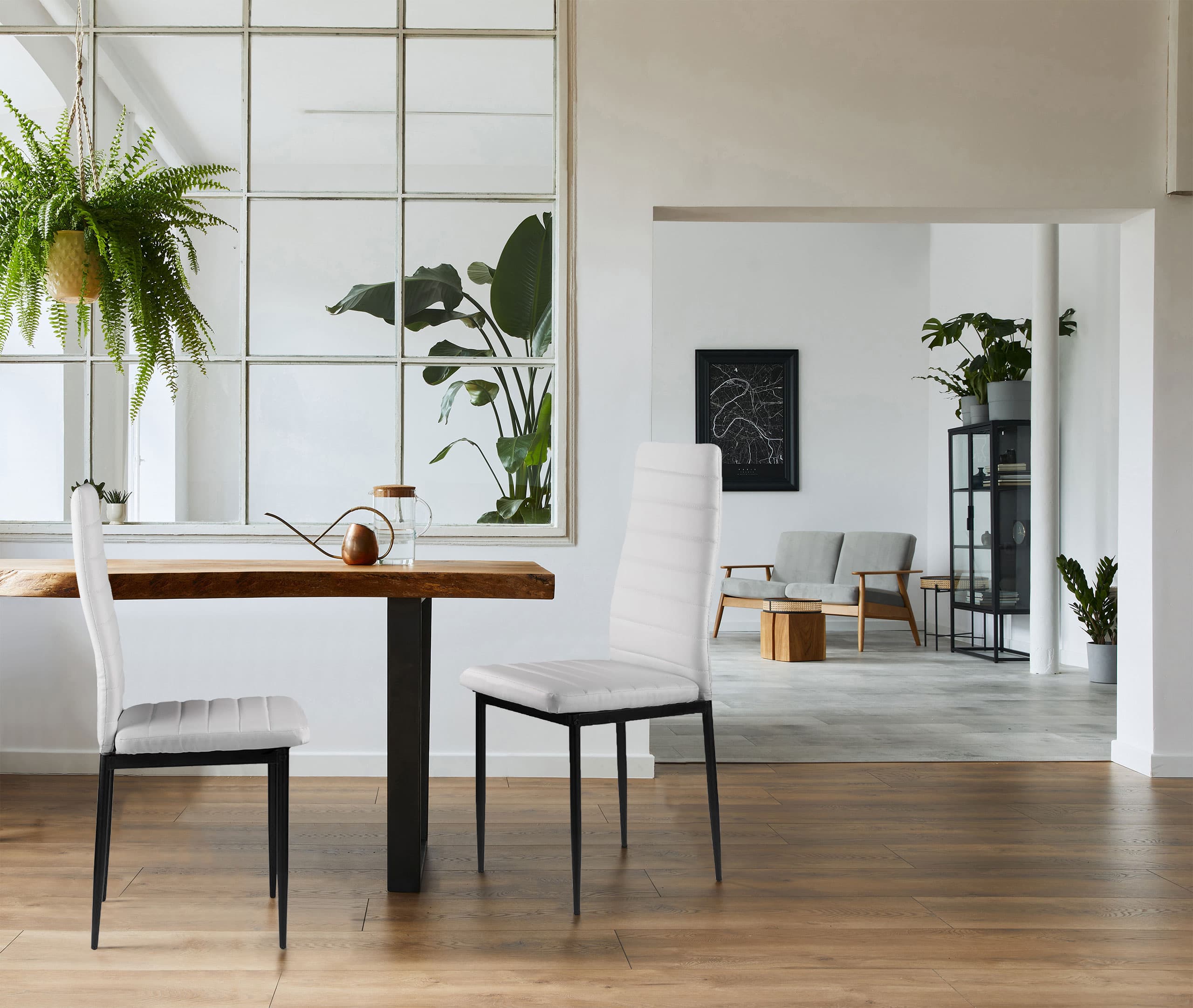 Zestaw krzeseł do jadalni salonu z krzesło ekoskóry 4 sztuki wysokie oparcie białe ModernHome