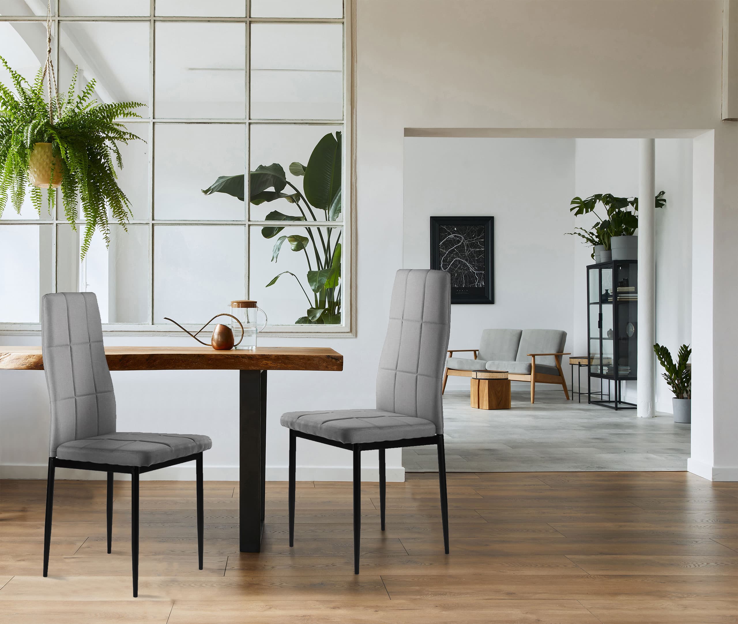 Zestaw krzesła tapicerowane do jadalni i salonu 4 sztuki szare ModernHome