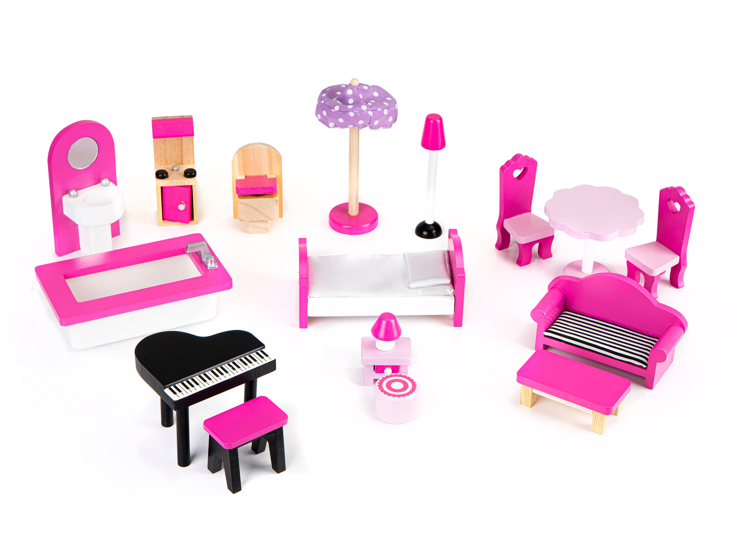 Drewniany domek dla lalek mebelki oświetlenie LED ECOTOYS