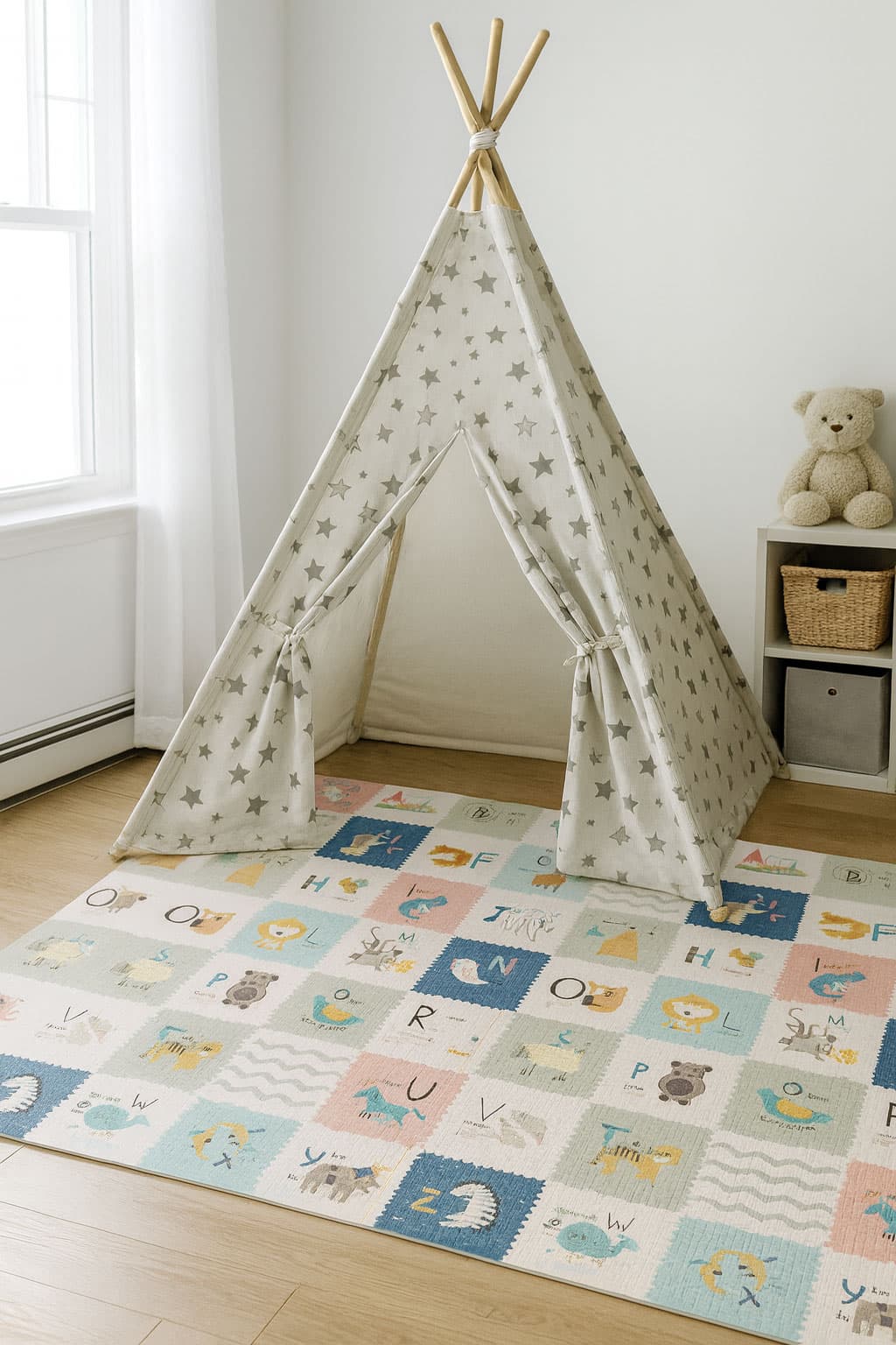 Mata piankowa dla dzieci 200x180 cm edukacyjna dwustronna składana miarka wzrostu alfabet ECOTOYS