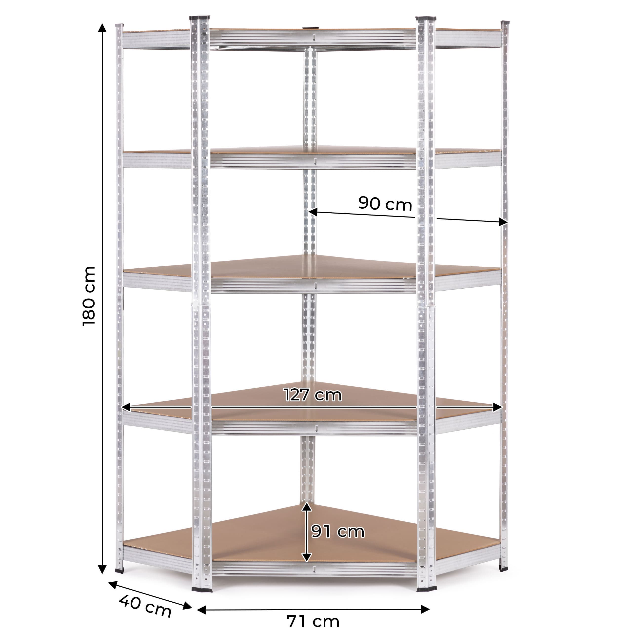 Regał magazynowy narożny 180x90x40 cm stal galwanizowana 5 półek 875 kg ModernHome