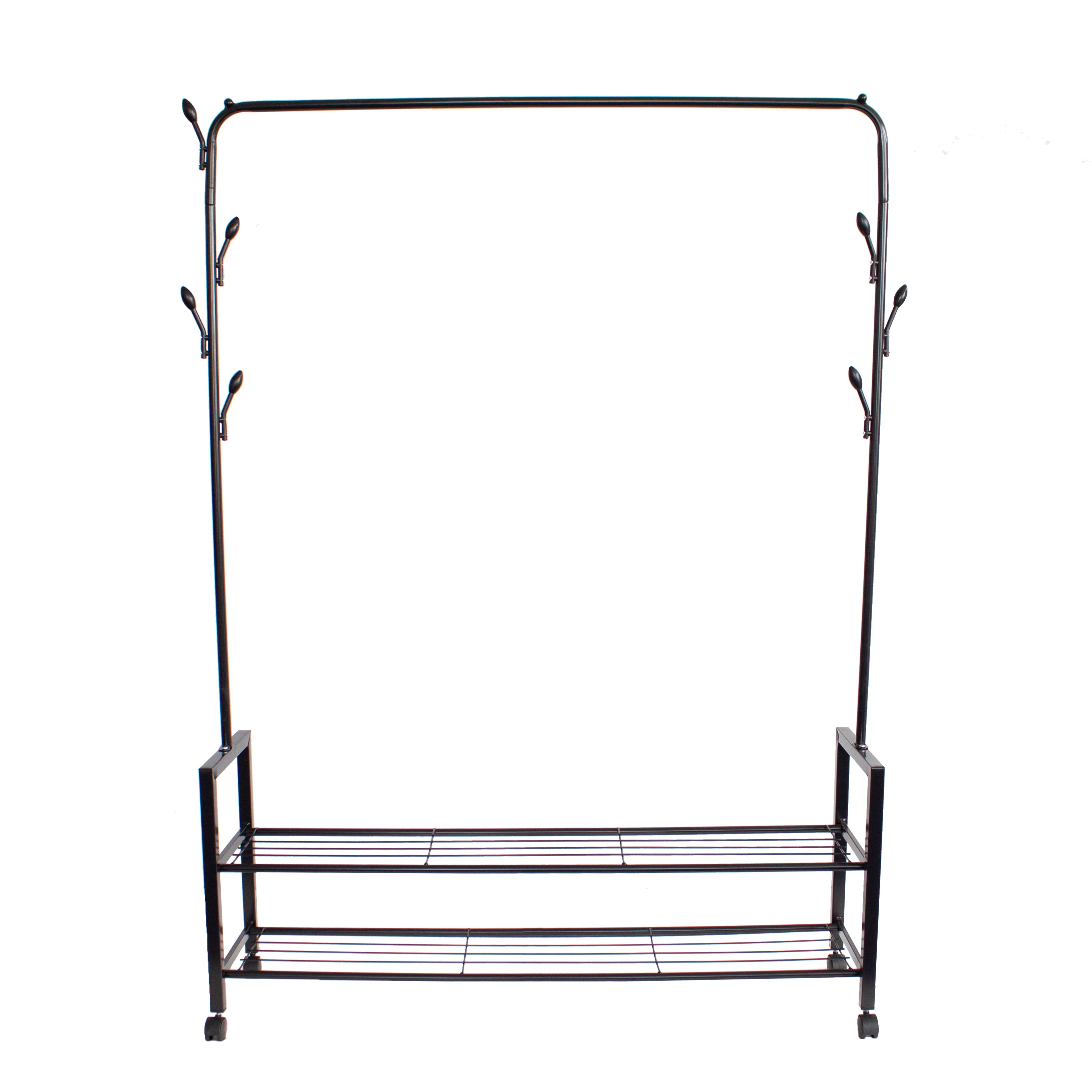 Wieszak stojący z 2 półkami stojak z kółkami na odzież ModernHome