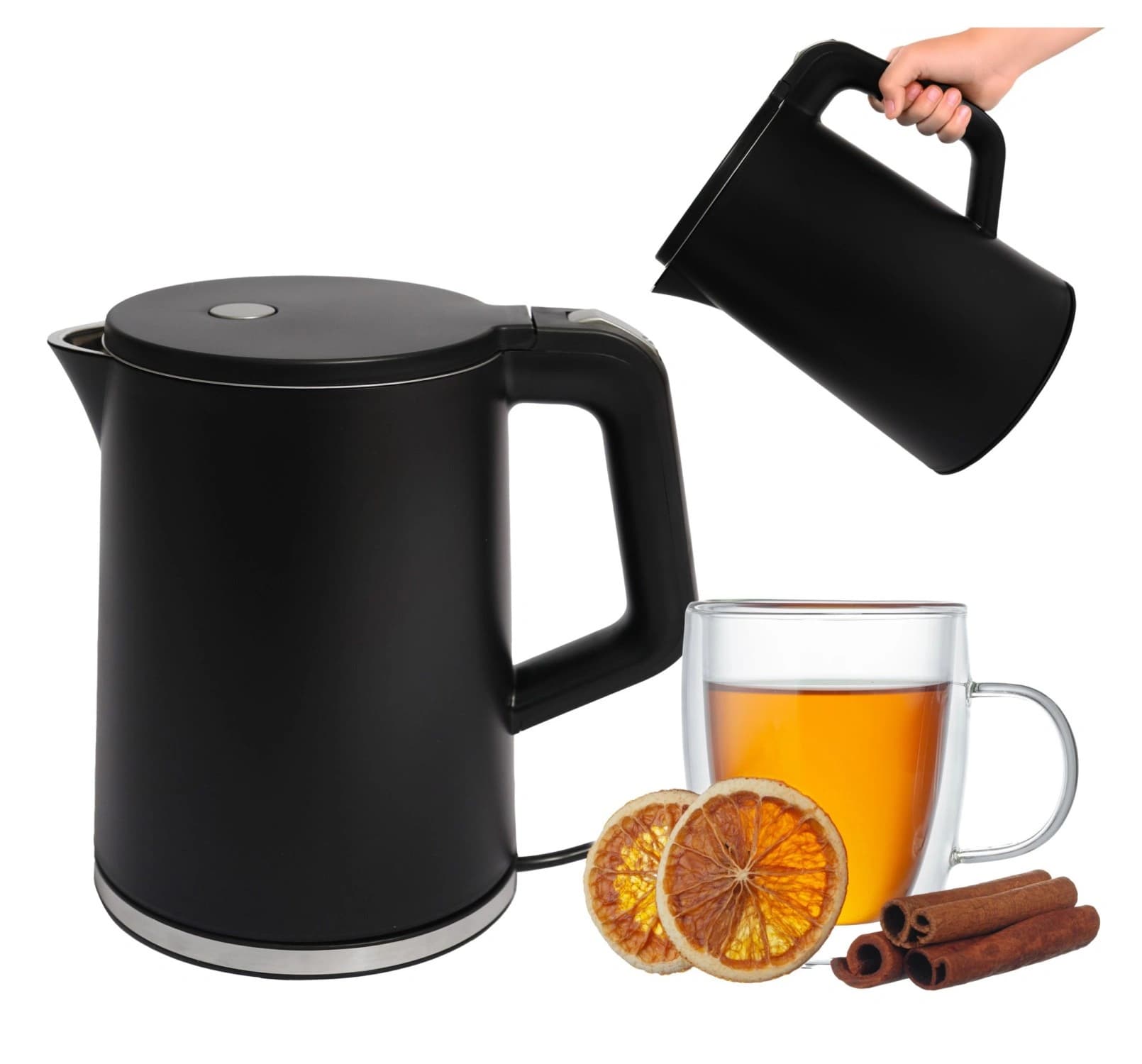Czajnik elektryczny bezprzewodowy turystyczny 1500 W 1.2 l obrotowy czarny