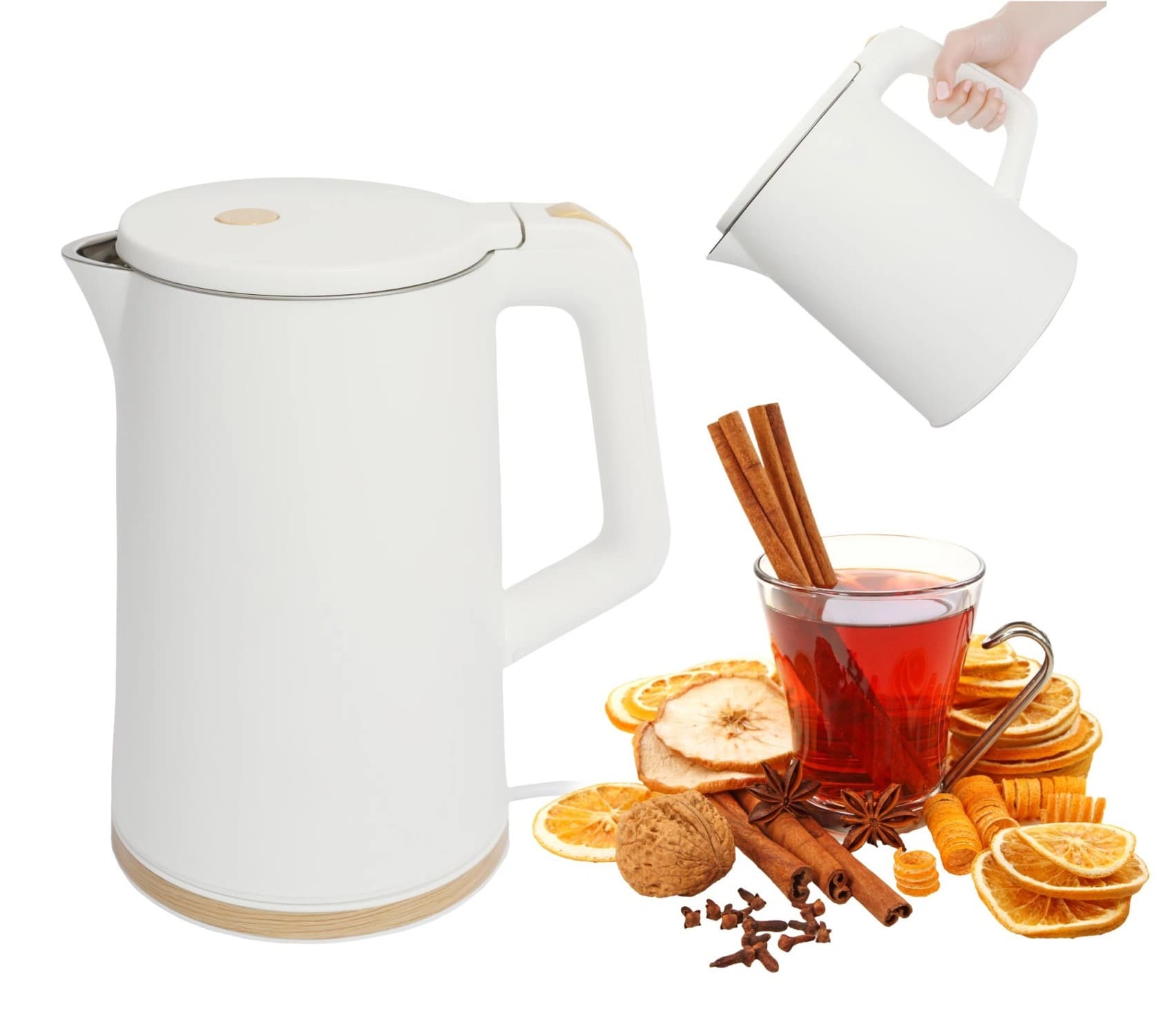 Czajnik elektryczny bezprzewodowy turystyczny 1500 W 1.7 l obrotowy biały