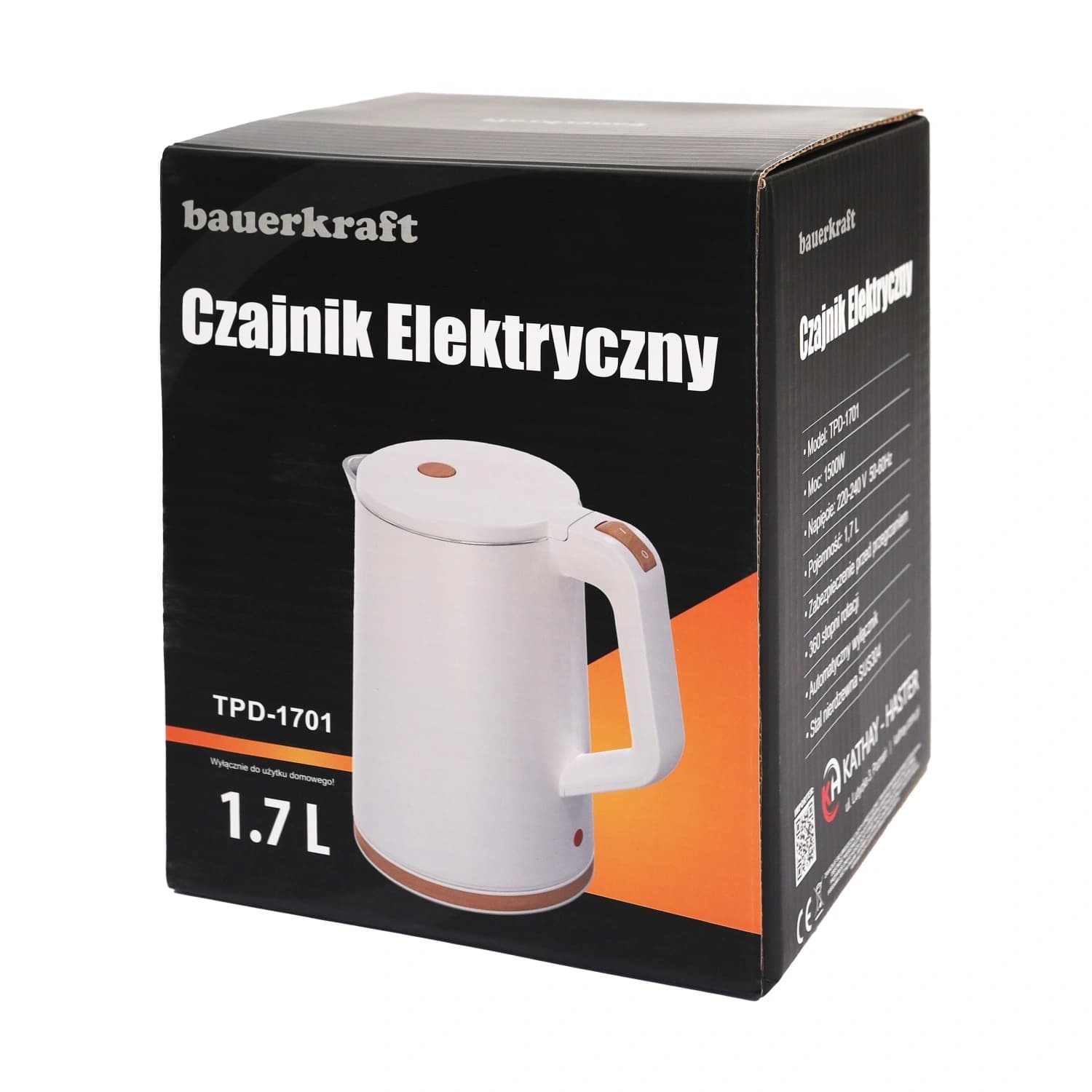 Czajnik elektryczny bezprzewodowy turystyczny 1500 W 1.7 l obrotowy biały