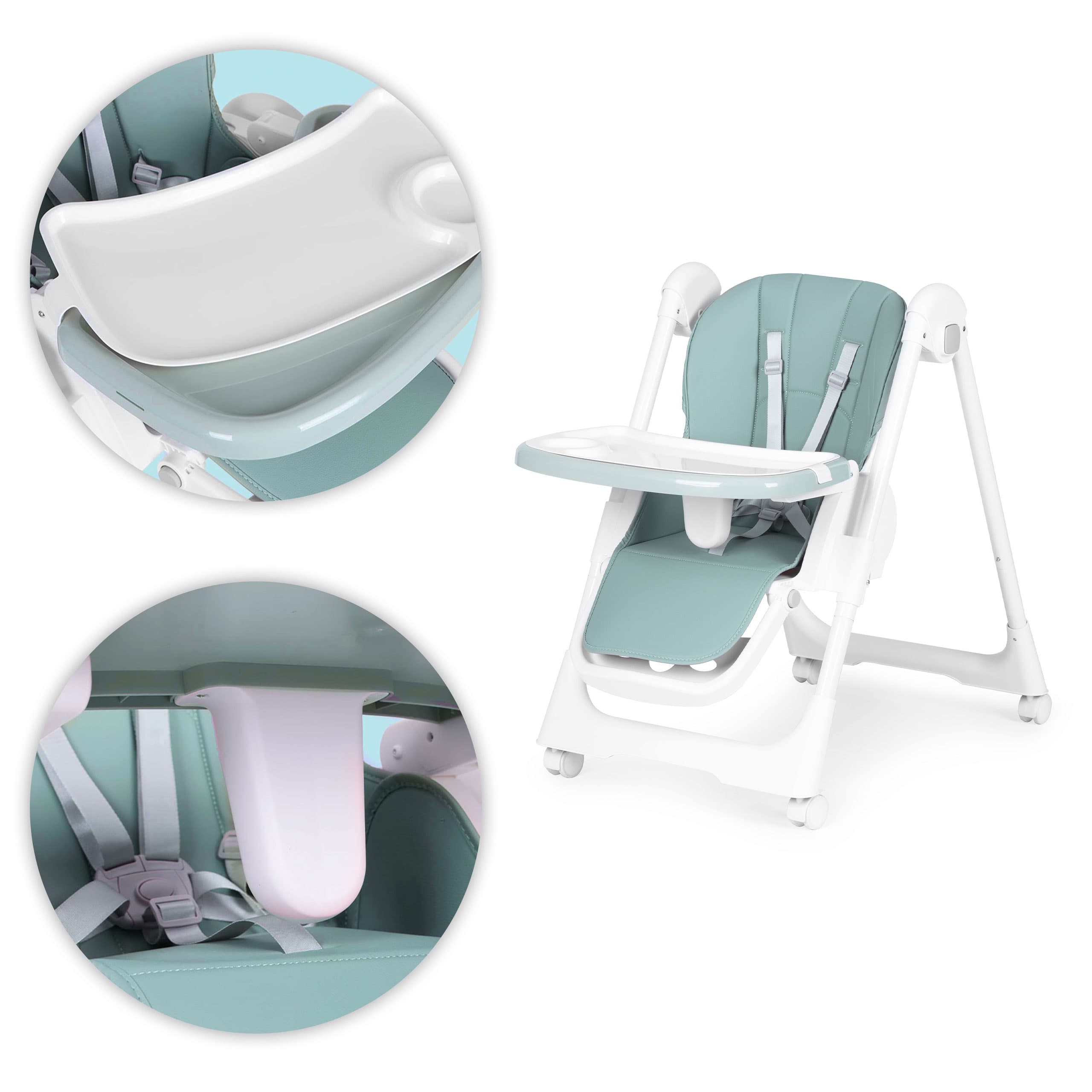 Krzesełko fotelik do karmienia regulacja wysokości ekoskóra pasy podwójna tacka ECOTOYS