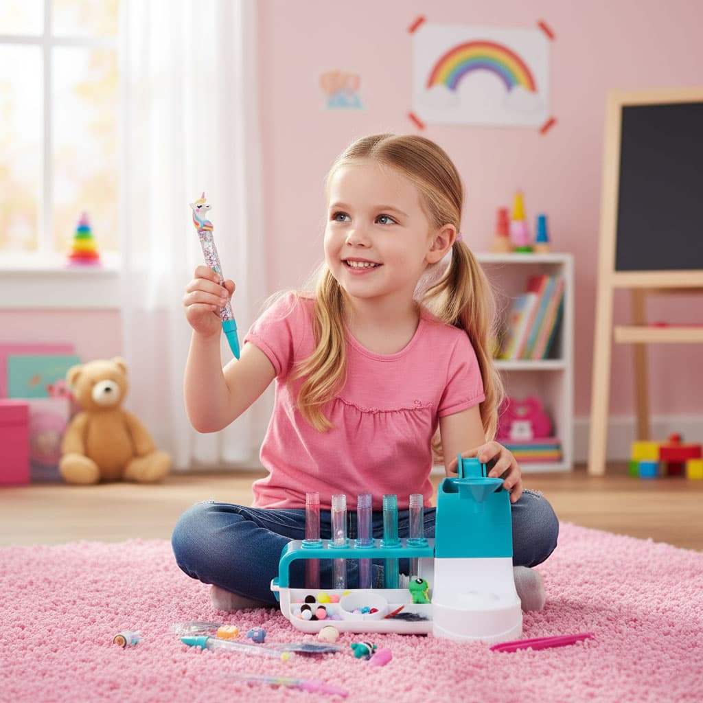 Zestaw do robienia długopisów fabryka pen creator DIY zwierzątka brokat koraliki pompony