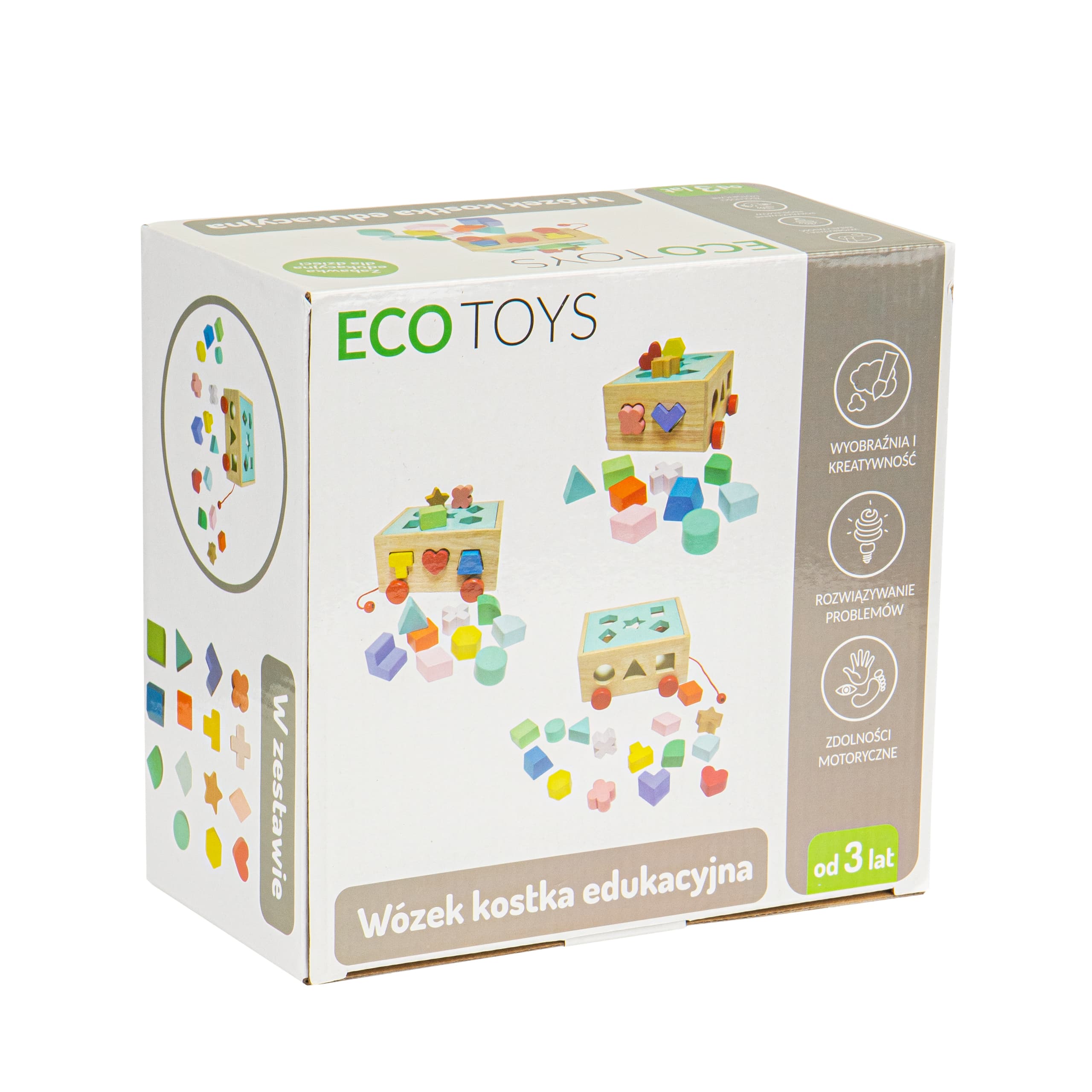 Drewniany wózek sorter z klockami kostka edukacyjna dla dzieci ECOTOYS
