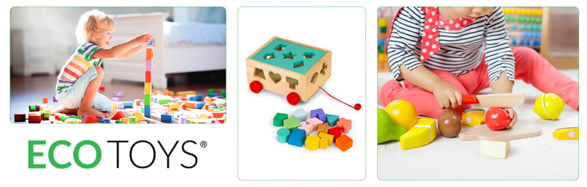 Drewniany wózek sorter z klockami kostka edukacyjna dla dzieci ECOTOYS