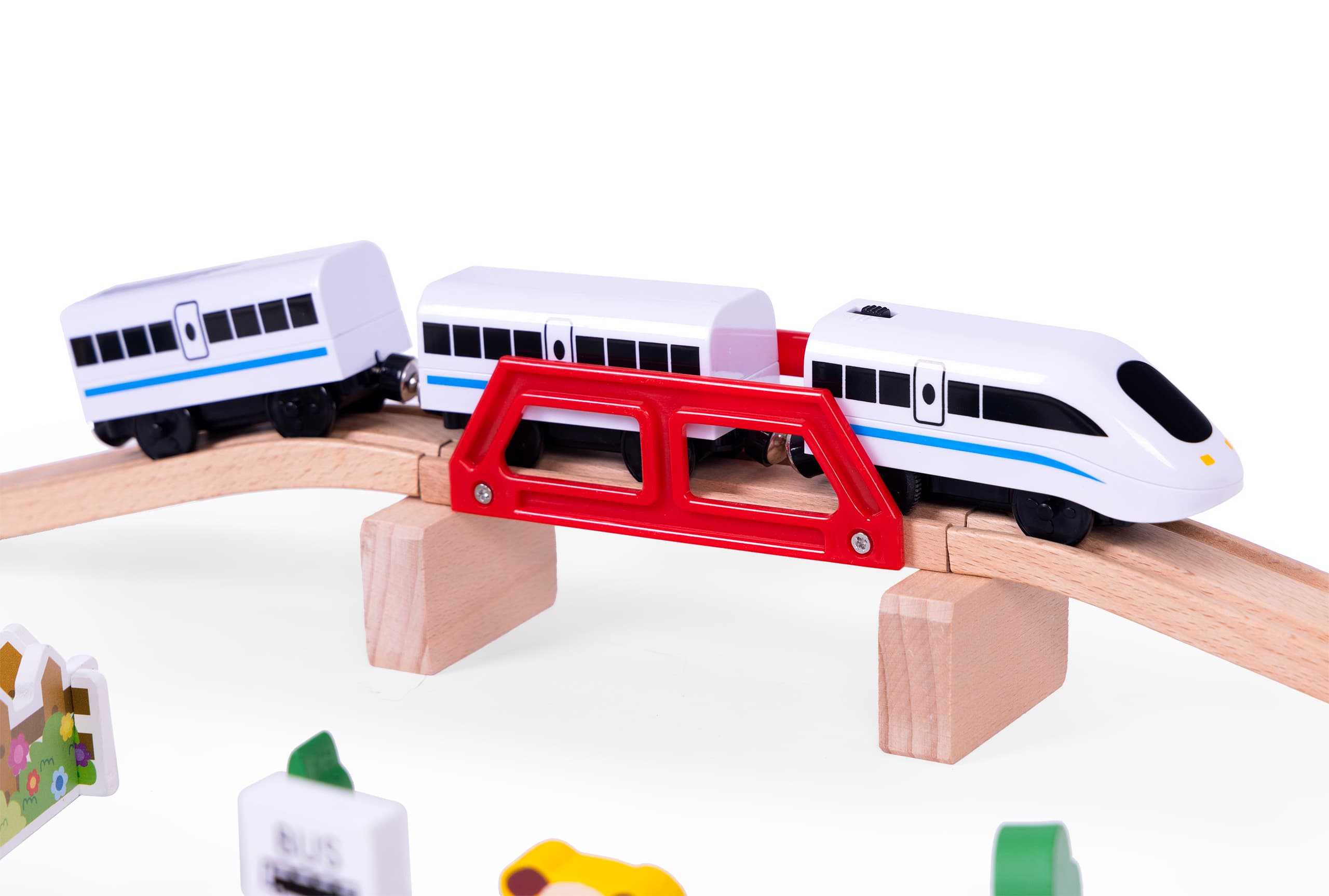 Drewniana kolejka tor pociąg na baterie Farma 53 elementy ECOTOYS