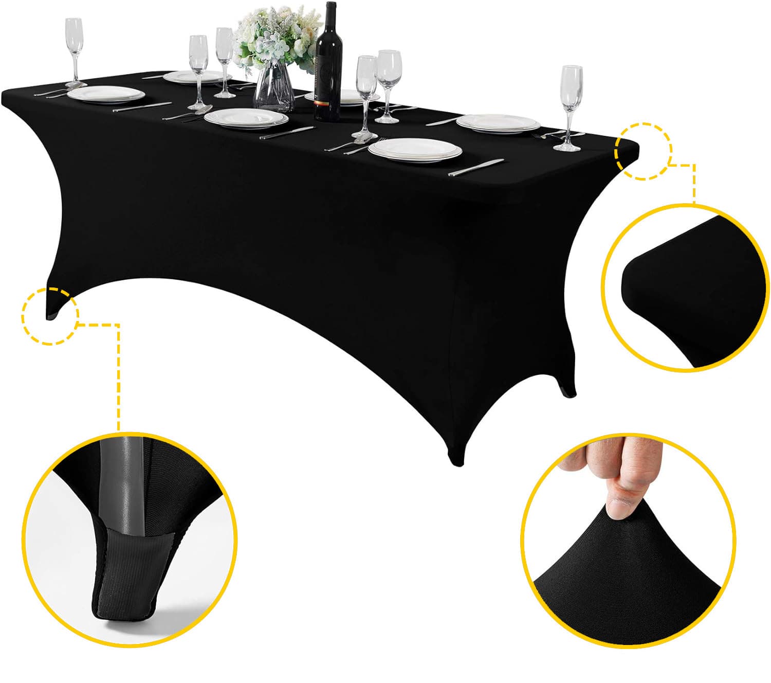 Obrus uniwersalny pokrowiec na stół cateringowy 180 cm 6FT czarny elastyczny MultiGarden