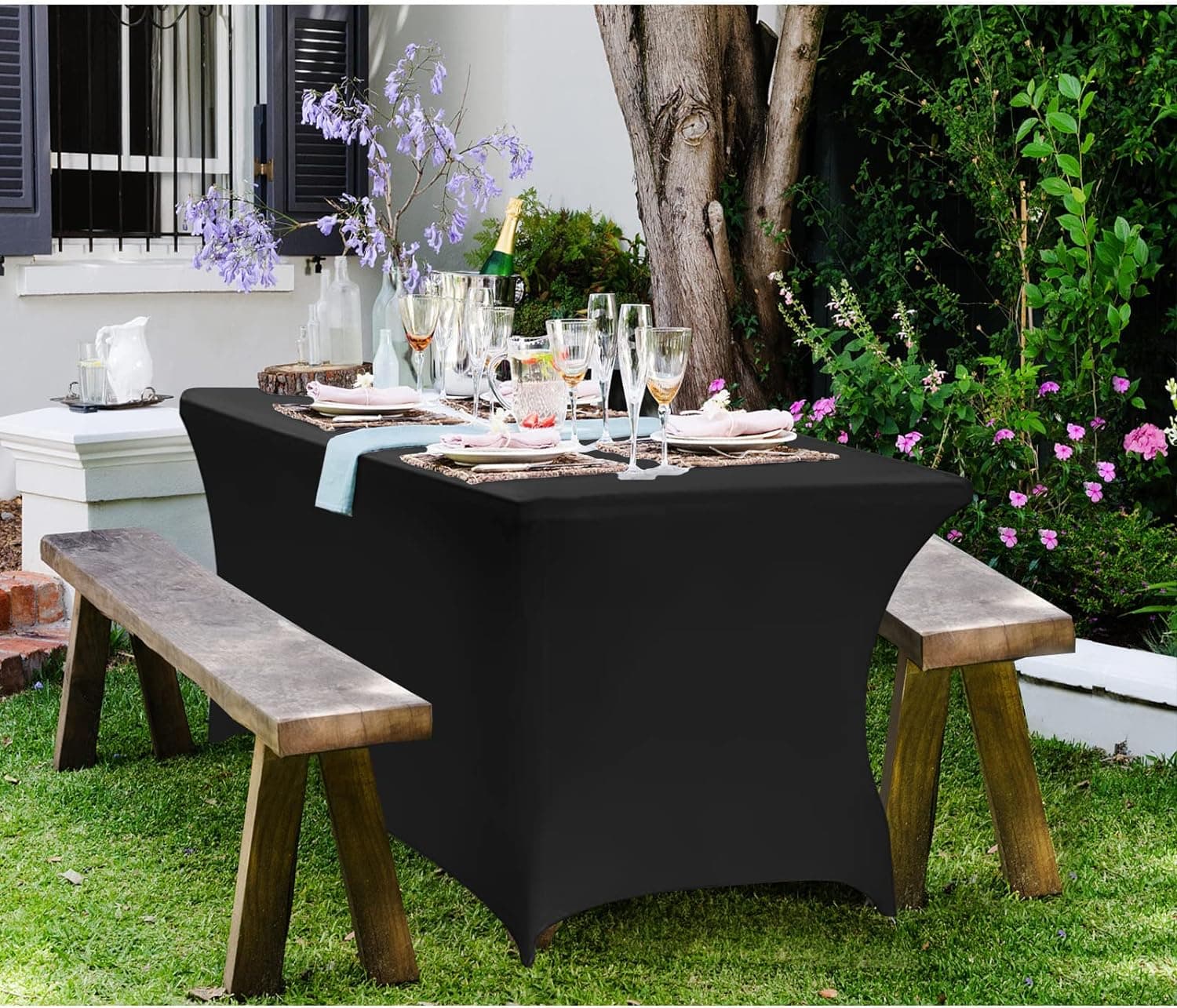 Obrus uniwersalny pokrowiec na stół cateringowy 180 cm 6FT czarny elastyczny MultiGarden