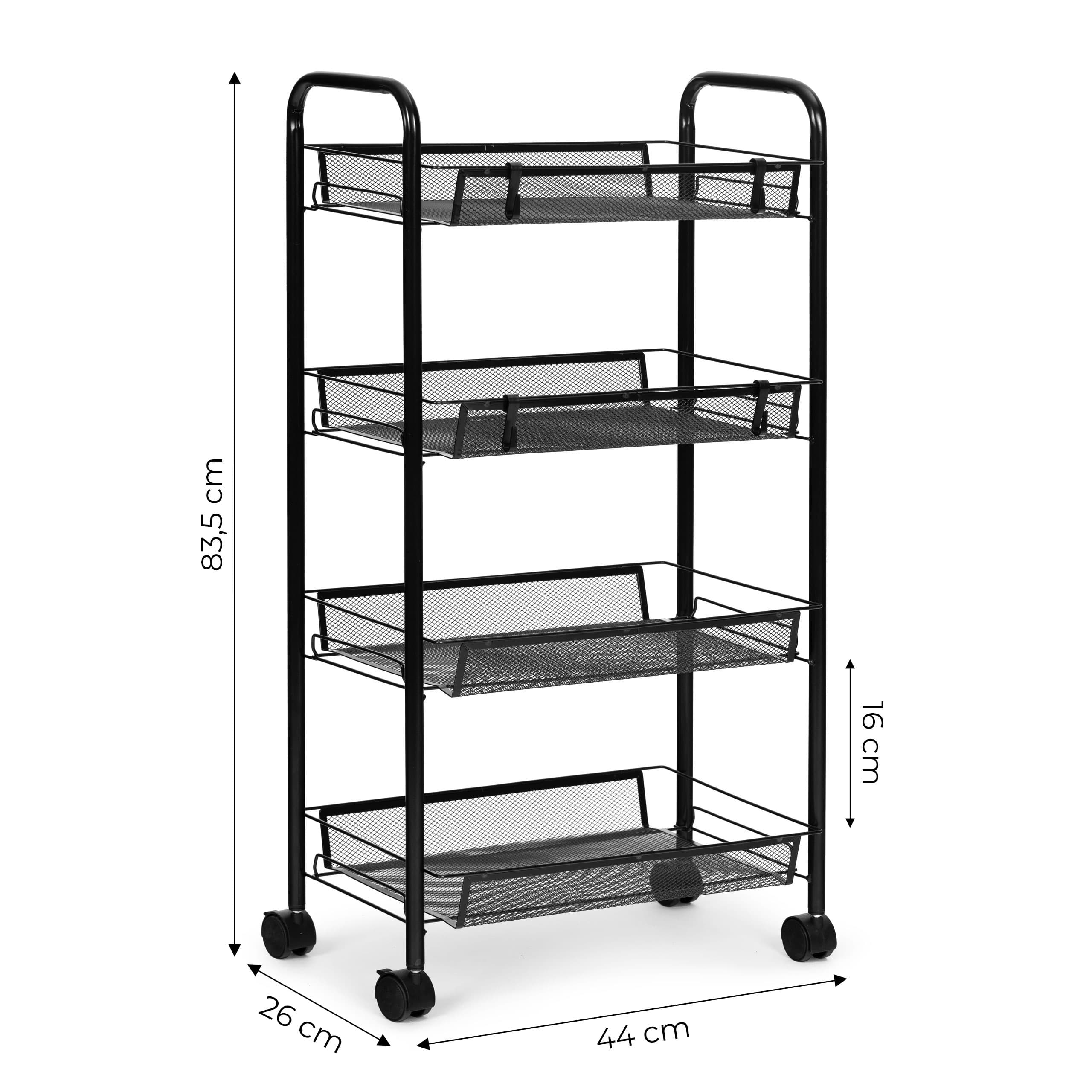 Regał organizer pomocnik do kuchni łazienki metalowy 4 półki kółka czarny ModernHome
