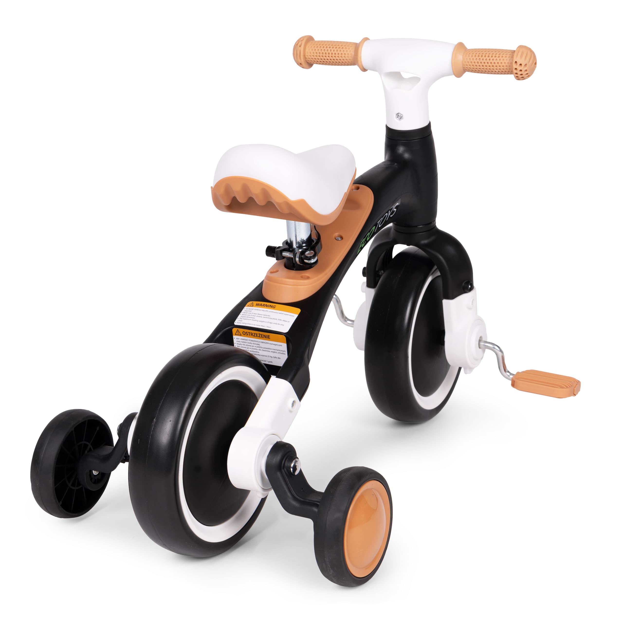 Rowerek biegowy z pedałami - treningowy kółka boczne 3w1 czarny ECOTOYS