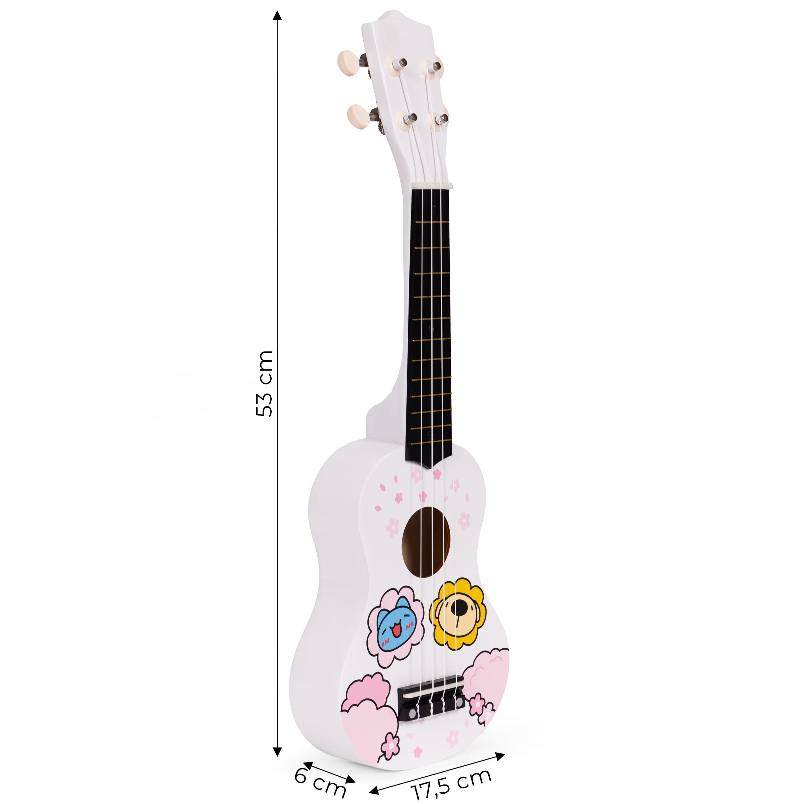 Gitara ukulele dla dzieci drewniana 4 struny nylonowe kostka do gry ECOTOYS