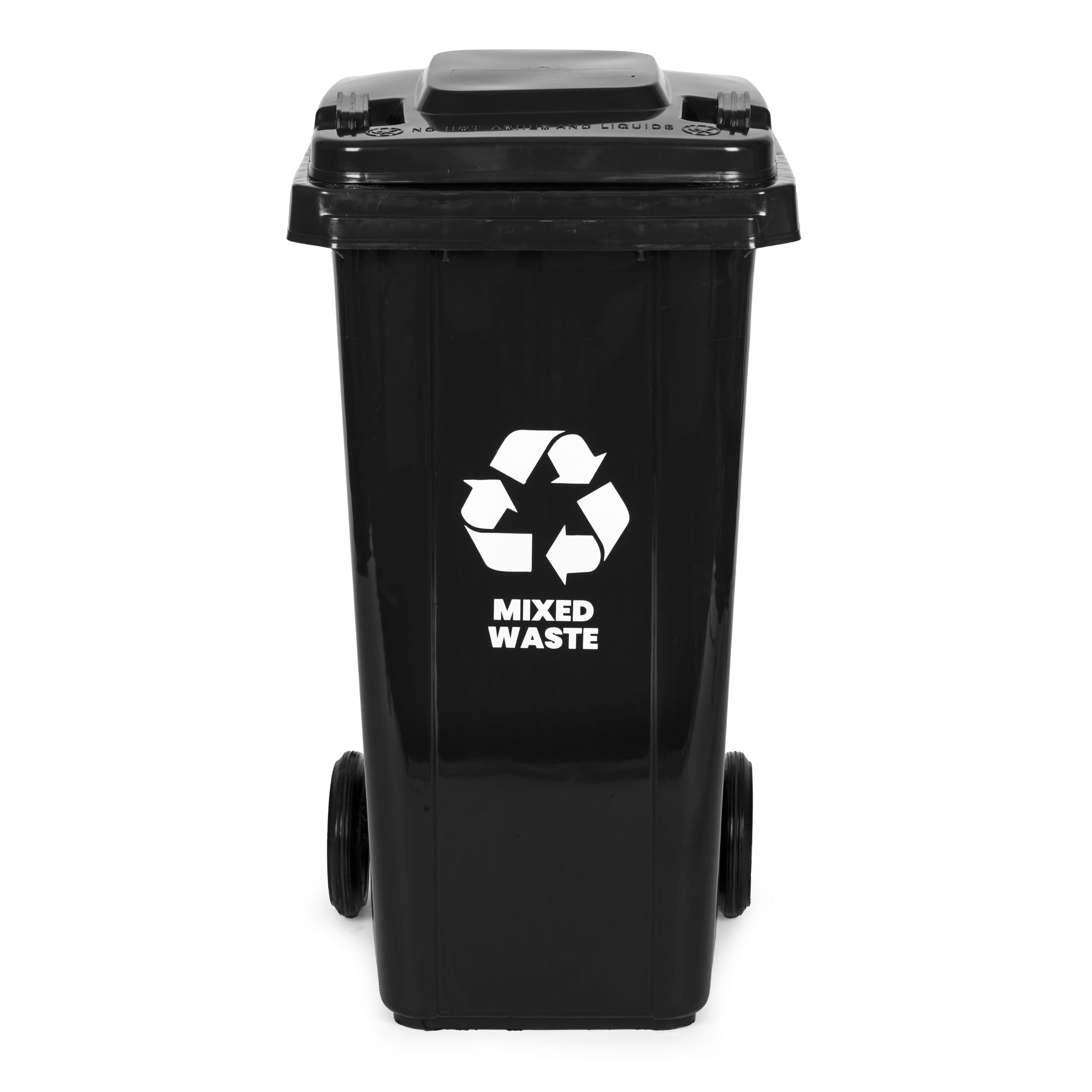 Zestaw 4 koszy na śmieci pojemniki 4x120L niebieski zielony żółty czarny makulatura szkło plastik odpady zmieszane gumowe koła