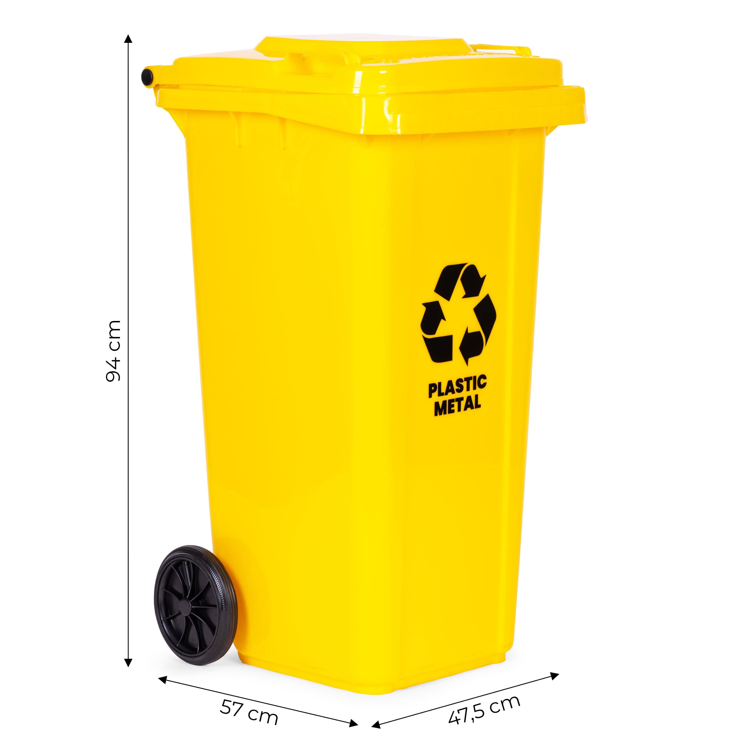 Kosz na smieci pojemnik 120L kubeł śmietnik żółty plastik gumowe koła