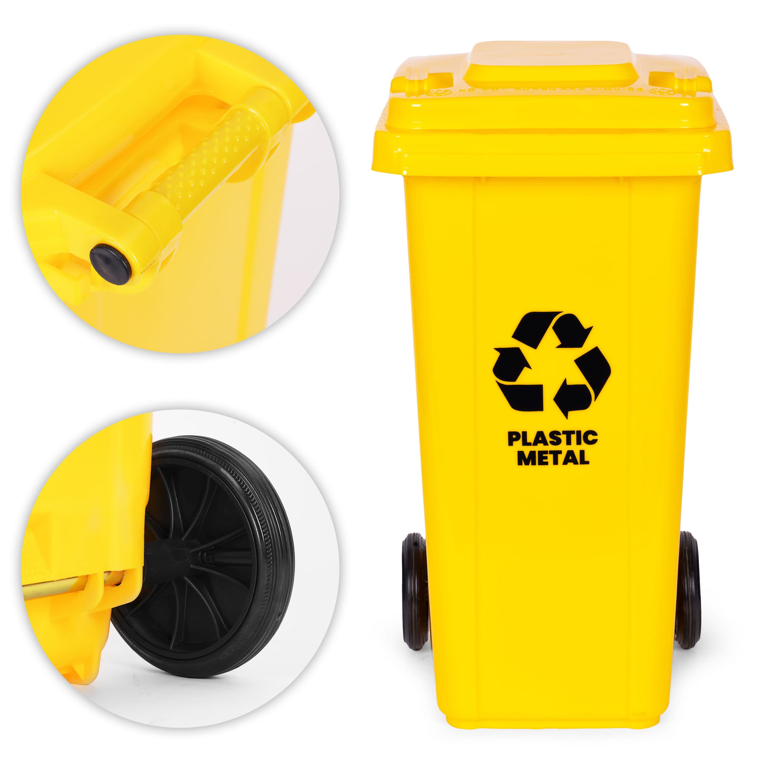 Kosz na smieci pojemnik 120L kubeł śmietnik żółty plastik gumowe koła