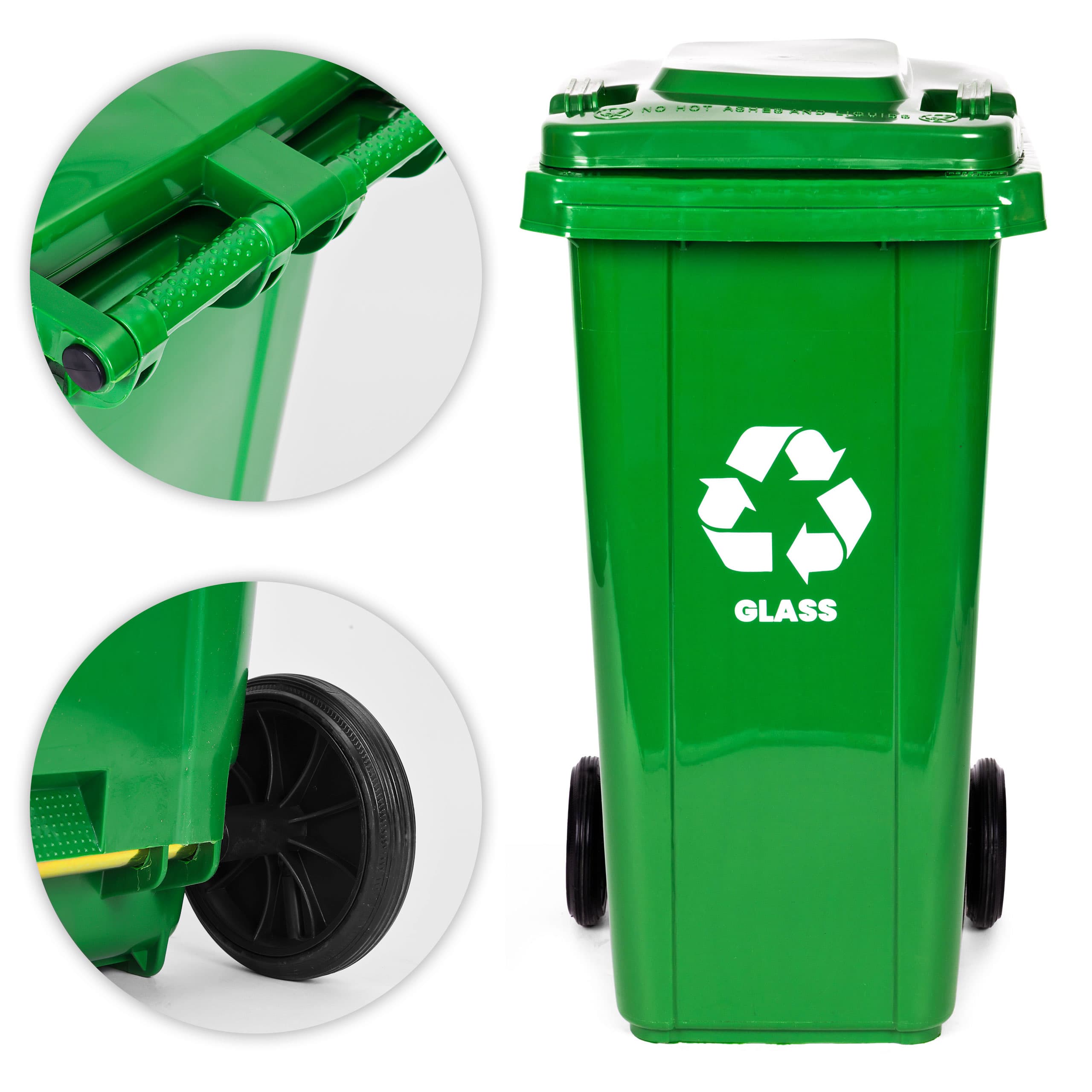 Kosz na smieci pojemnik 120L kubeł śmietnik zielony szkło gumowe koła