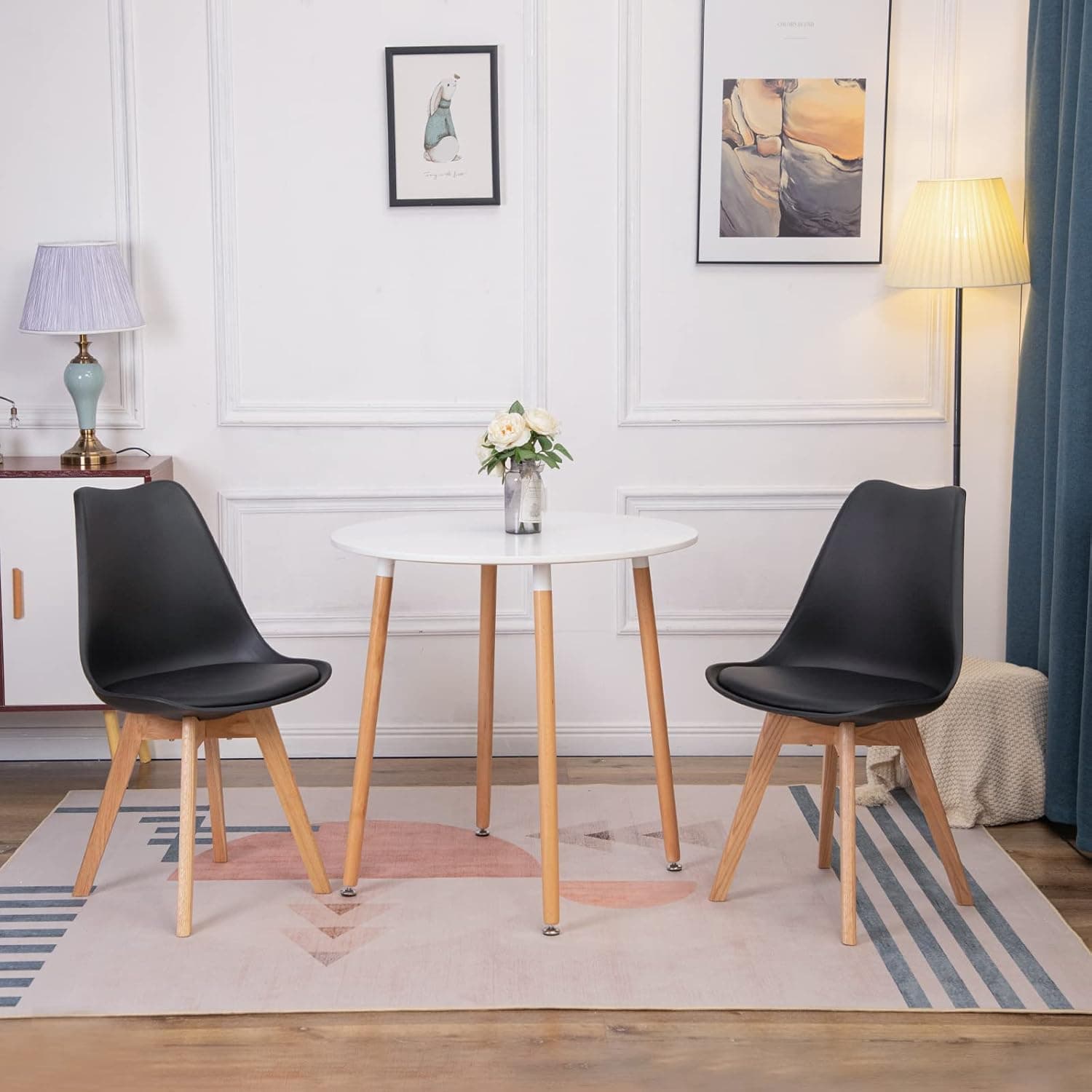 Komplet 4 krzeseł do salonu jadalni z poduszką ekoskóra czarne ModernHome