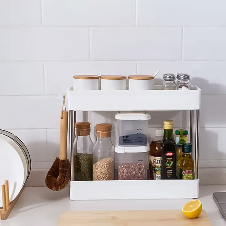 Plastikowy regał łazienkowy z 4 półkami kółka biały ModernHome