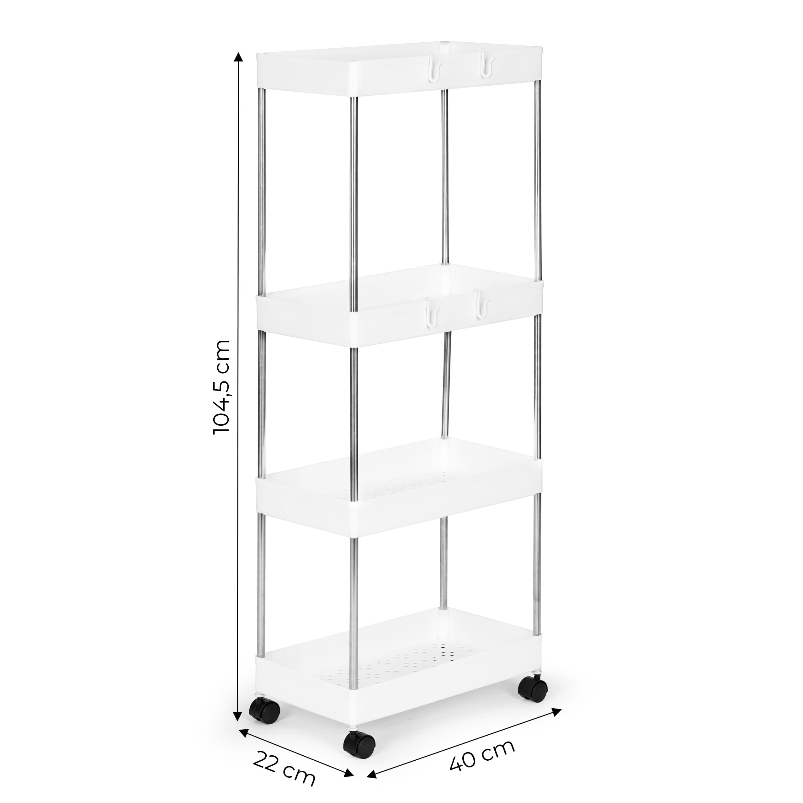 Plastikowy regał łazienkowy z 4 półkami kółka biały ModernHome