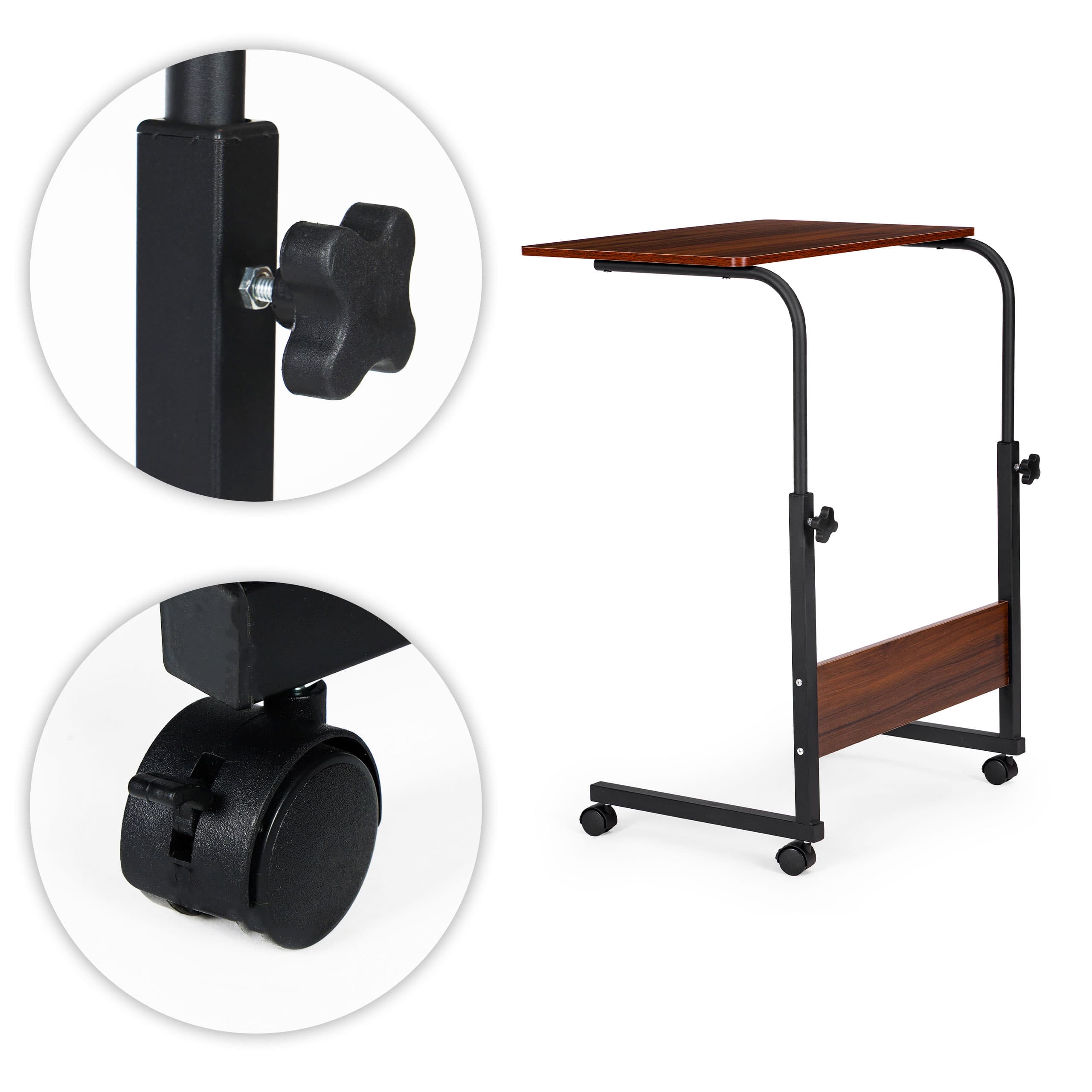 Stolik pod laptopa z kółkami biurko dostawiane do fotela kanapy ciemny brąz ModernHome