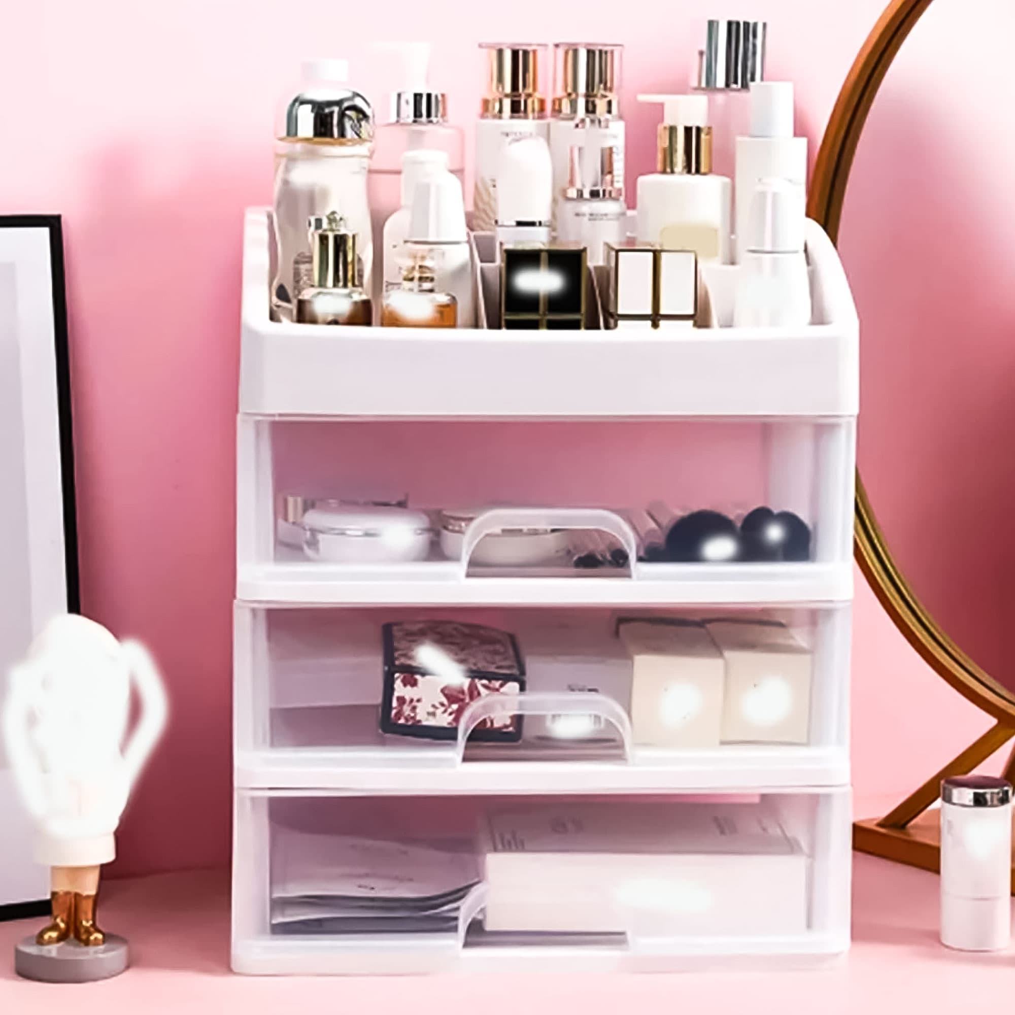 Organizer na kosmetyki z szufladami i przegrodami biały ModernHome