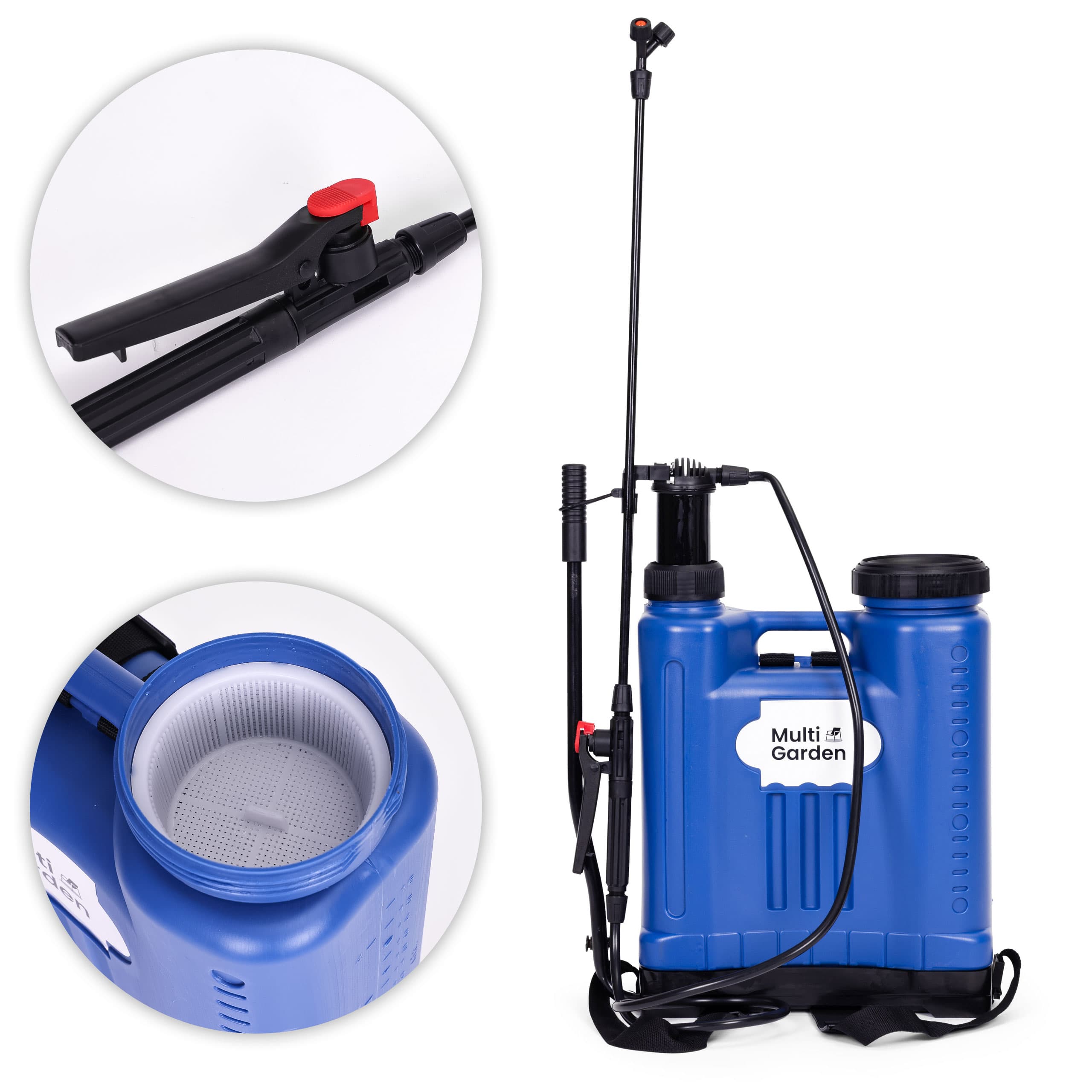 Opryskiwacz ciśnieniowy plecakowy 16L ogrodowy ręczny 2-4 bar długa lanca 4 dysze szelki MultiGarden