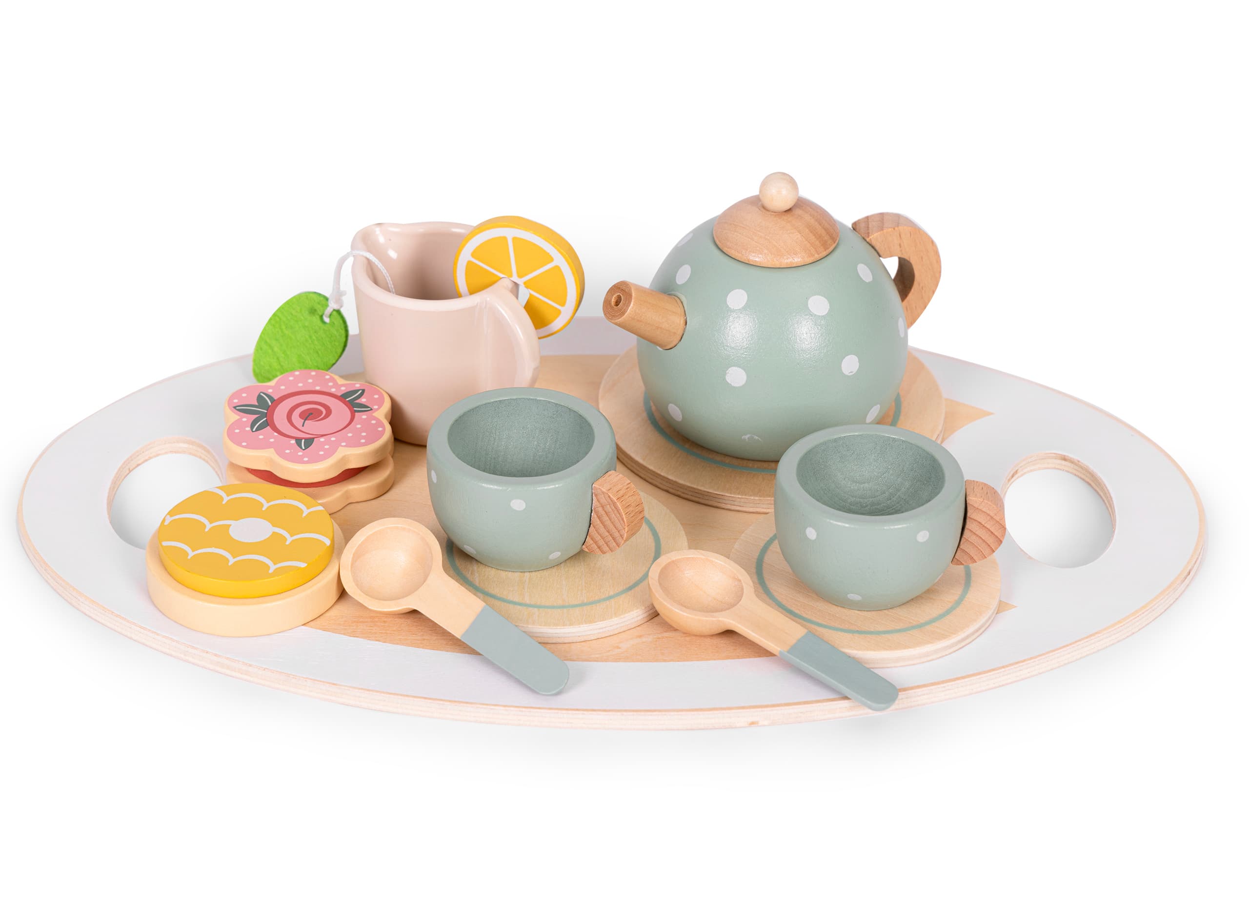 Drewniany zestaw do herbaty dzbanek filiżanki 14 elementów ECOTOYS