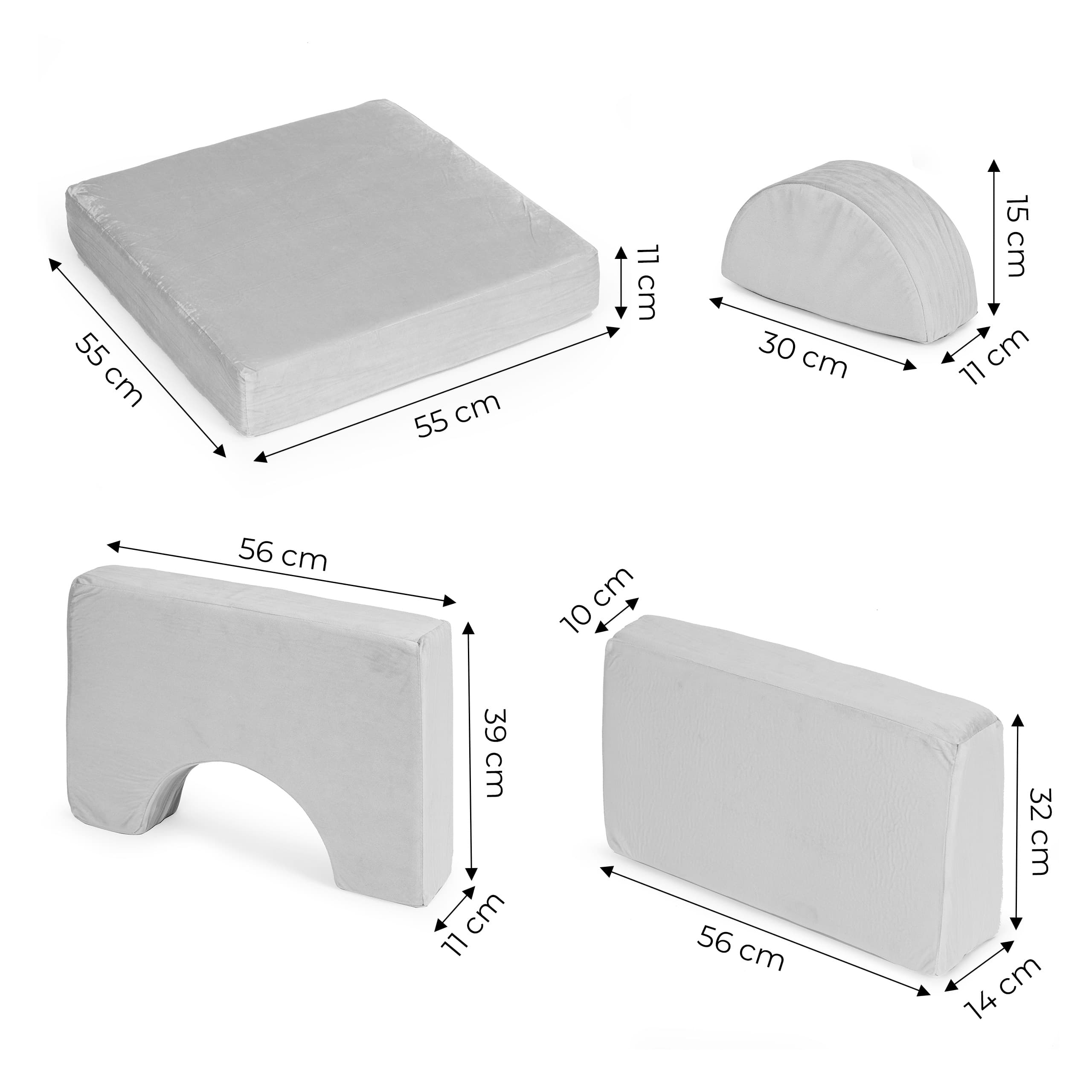 Sofa składana modułowa dla dzieci duża 2-osobowa DIY 10 miękkich poduch - szara ECOTOYS