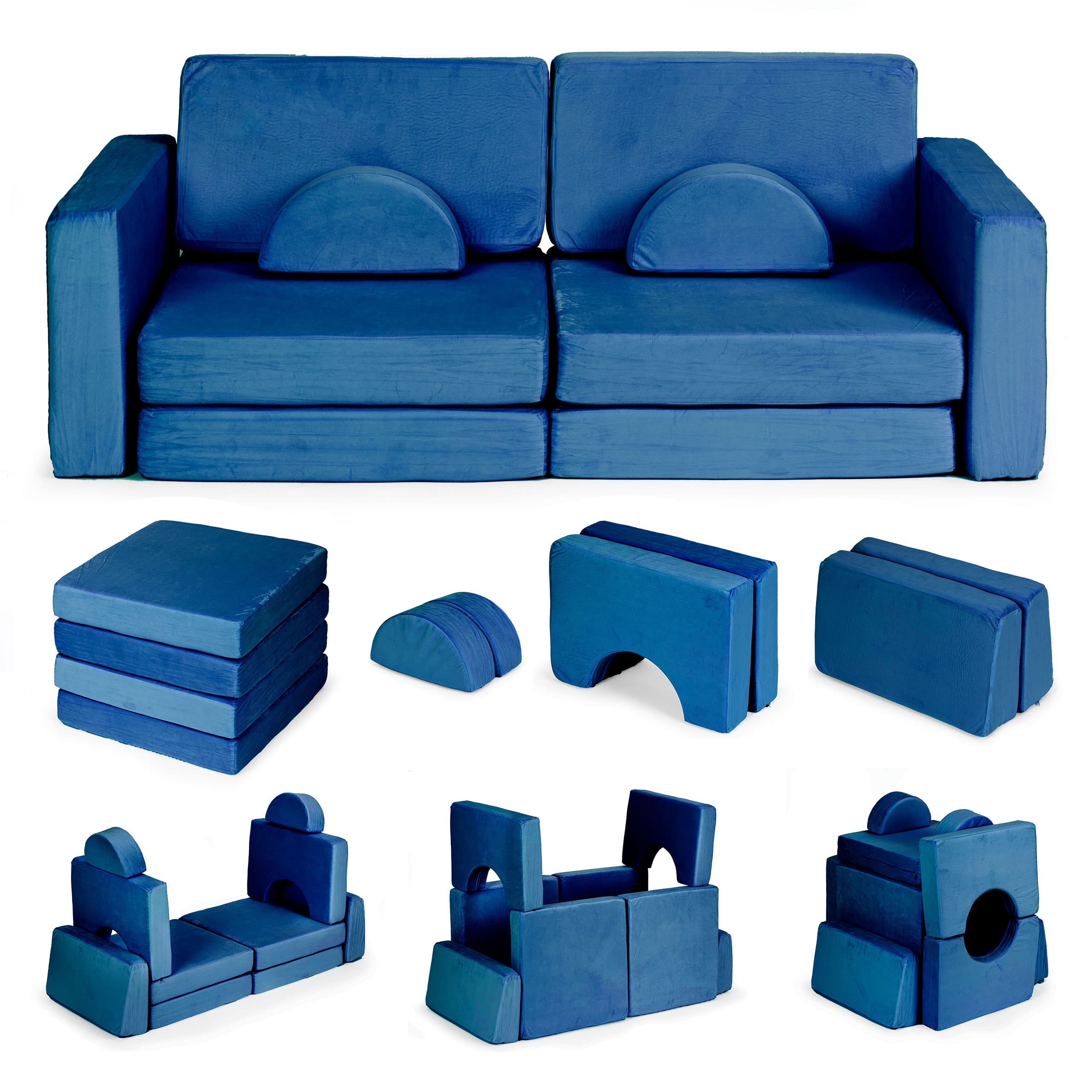 Sofa składana modułowa dla dzieci duża 2-osobowa DIY 10 miękkich poduch - niebieska ECOTOYS