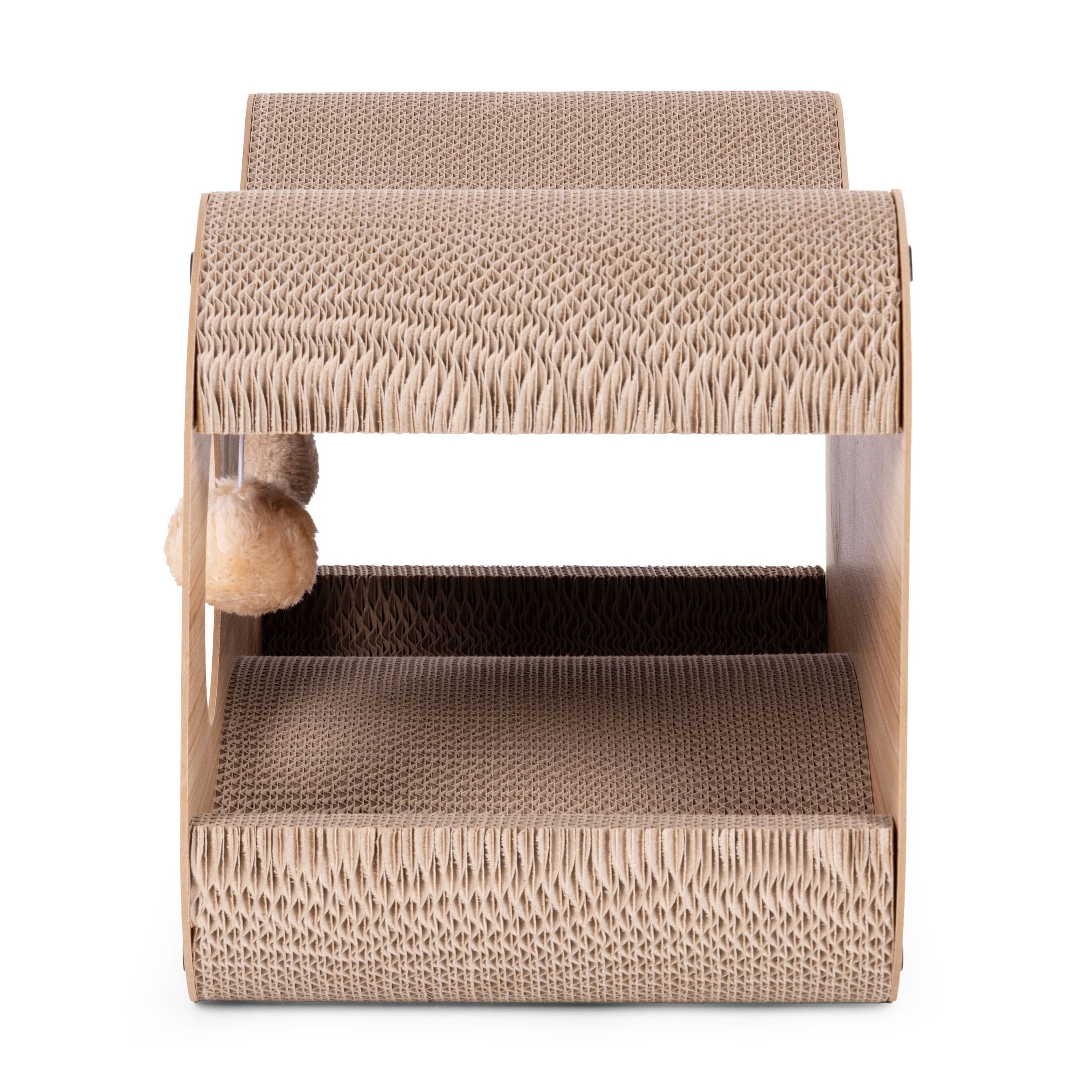 Drapak tekturowy dla kota budka domek kartonowy legowisko z wiszącymi pomponami Petsi